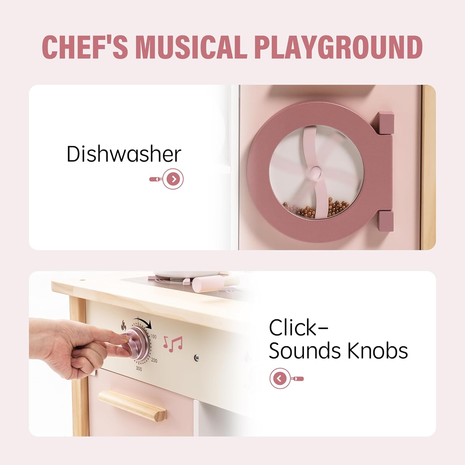 ROBUD Play Kitchen for Kids Toddlers, Wooden Play Kitchen with Realistic Accessories, Toy Kitchen Set with Plenty of Play Features, Modern Style Toy Kitchen for Girls  Boys, Gift for Ages 3 , Pink · v5