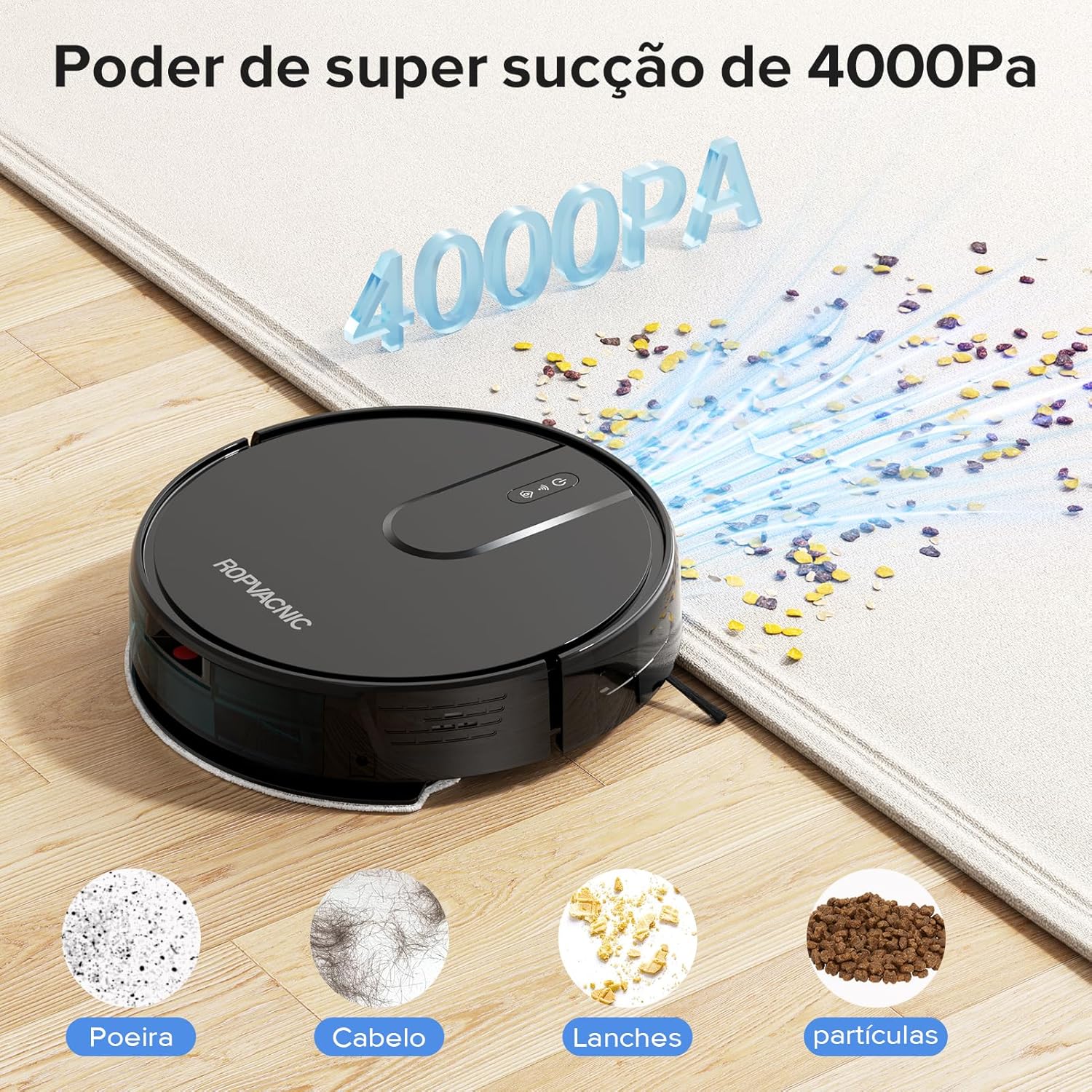 Aspirapolvere robot combinato con aspirapolvere e mocio con aspirazione da 4000 Pa, regolazioni di pulizia personalizzate, aspirapolvere robotico a ricarica automatica, prevenzione avanzata degli ostacoli