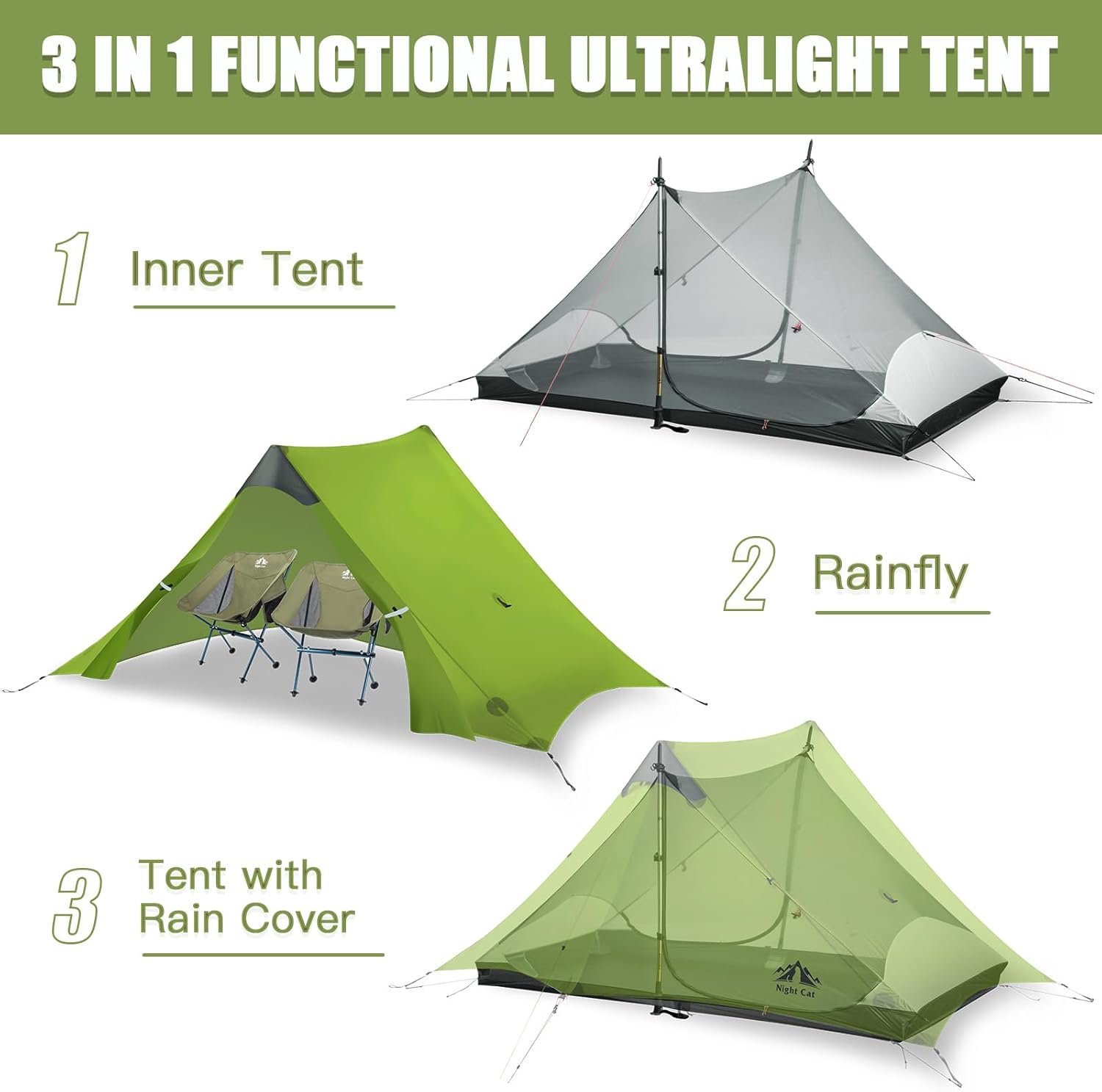 Night Cat Ultralight Tent 1 Person for Professional Backpacker Hiker 2 LBS Only Lanshan Backpacking Bivvy Ground Tent Heavy Rain Waterproof Trekking Pole Not Included · v2