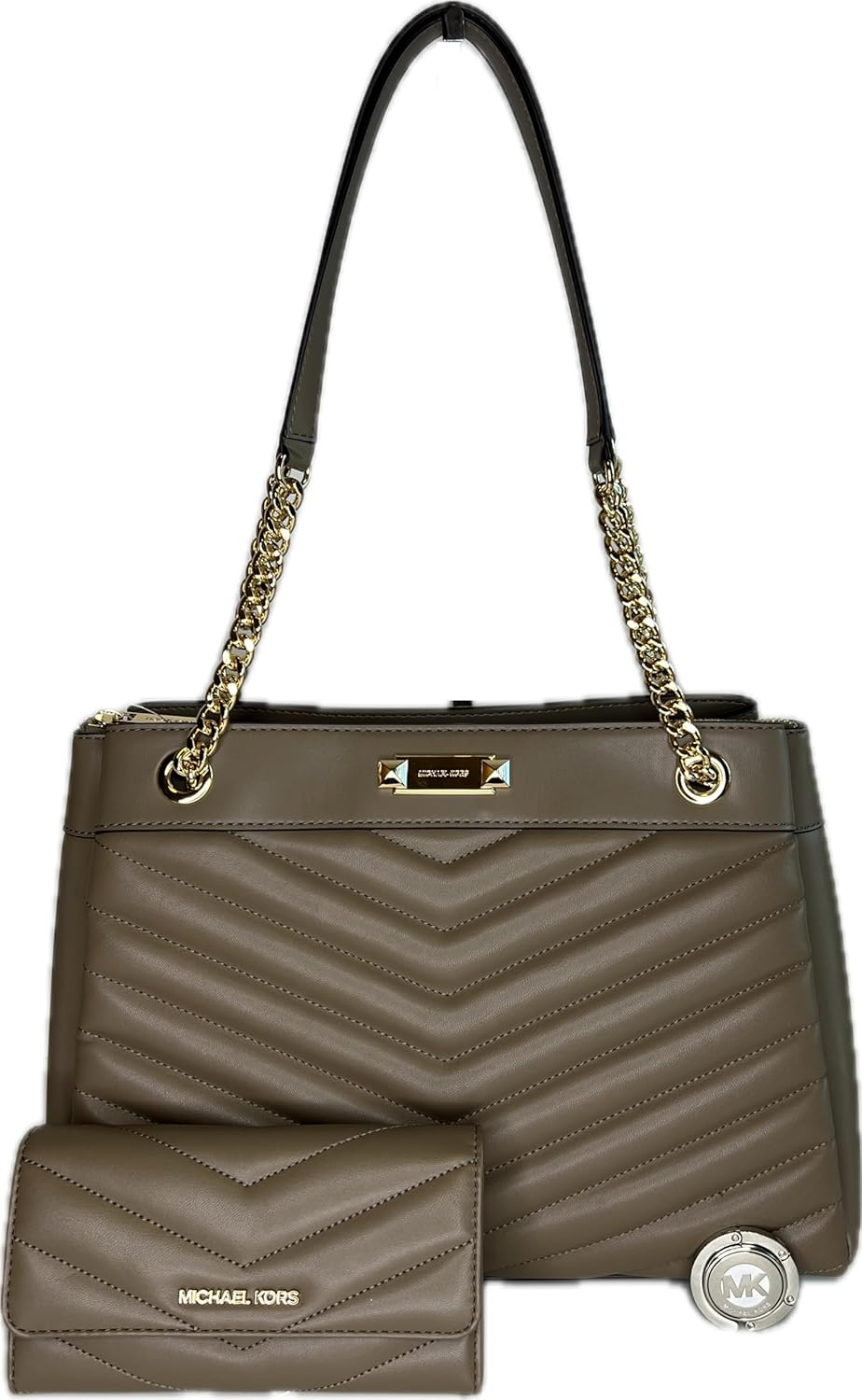 Michael Kors Whitney MD Chain Shoulder Tote bundled with matching Large Trifold Wallet Purse Hook (Dusk) · v4