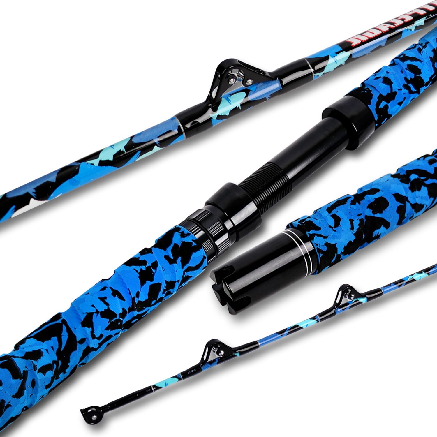 Fiblink Saltwater Fishing Rod 1Piece/2Piece Offshore Trolling Rod Big Game Deep Sea Rod Conventional Boat Blue Camouflage Fishing Pole(56/6'/7') · v3