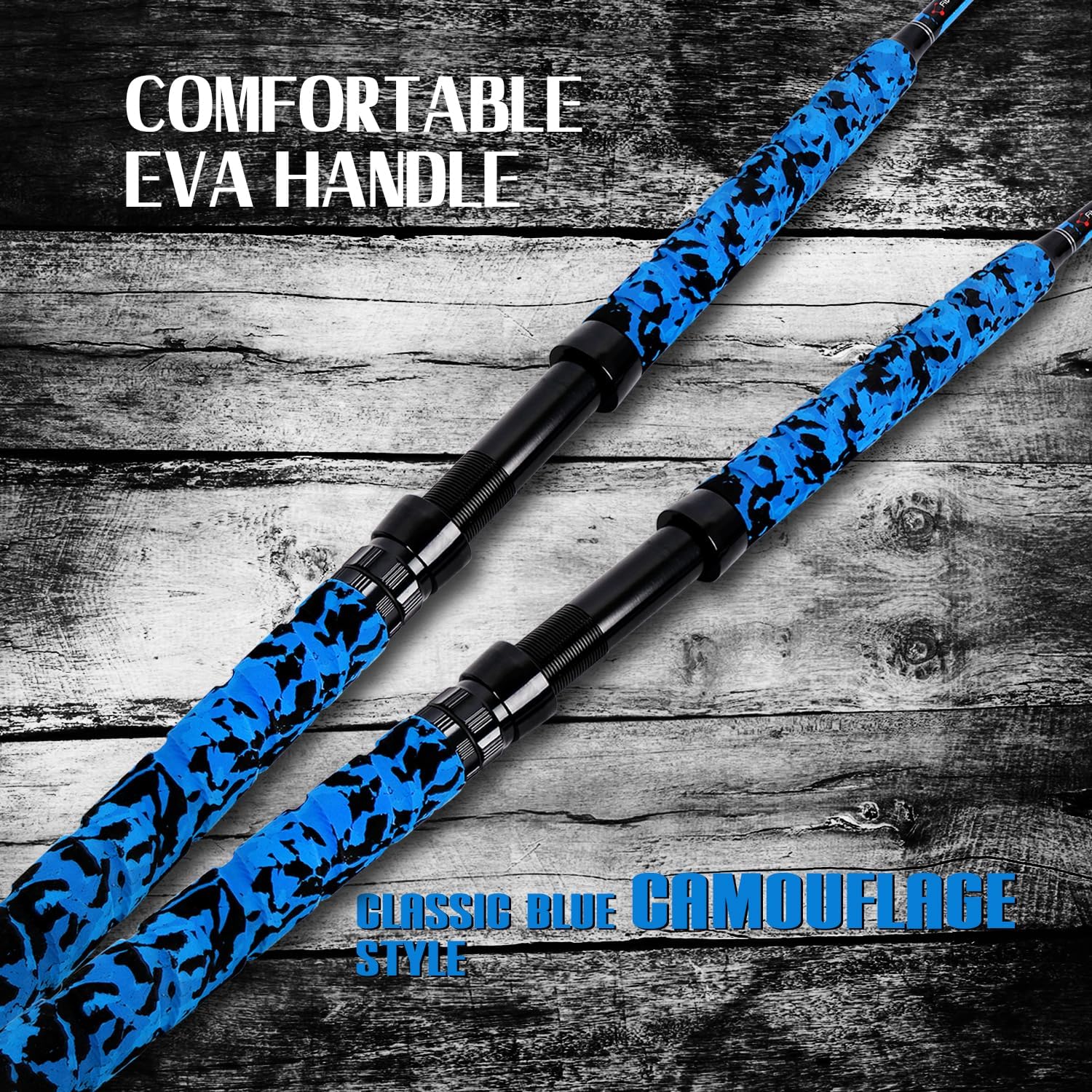 Fiblink Saltwater Fishing Rod 1Piece/2Piece Offshore Trolling Rod Big Game Deep Sea Rod Conventional Boat Blue Camouflage Fishing Pole(56/6'/7') · v3