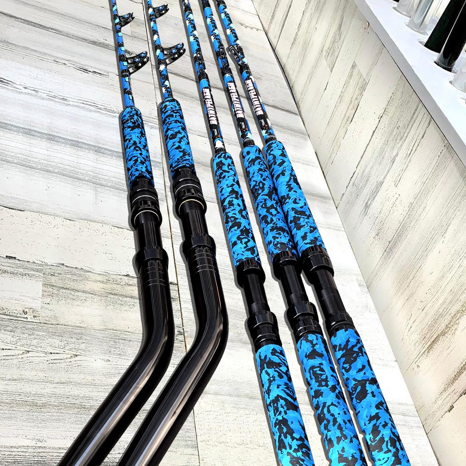 Fiblink Saltwater Fishing Rod 1Piece/2Piece Offshore Trolling Rod Big Game Deep Sea Rod Conventional Boat Blue Camouflage Fishing Pole(56/6'/7') · v3