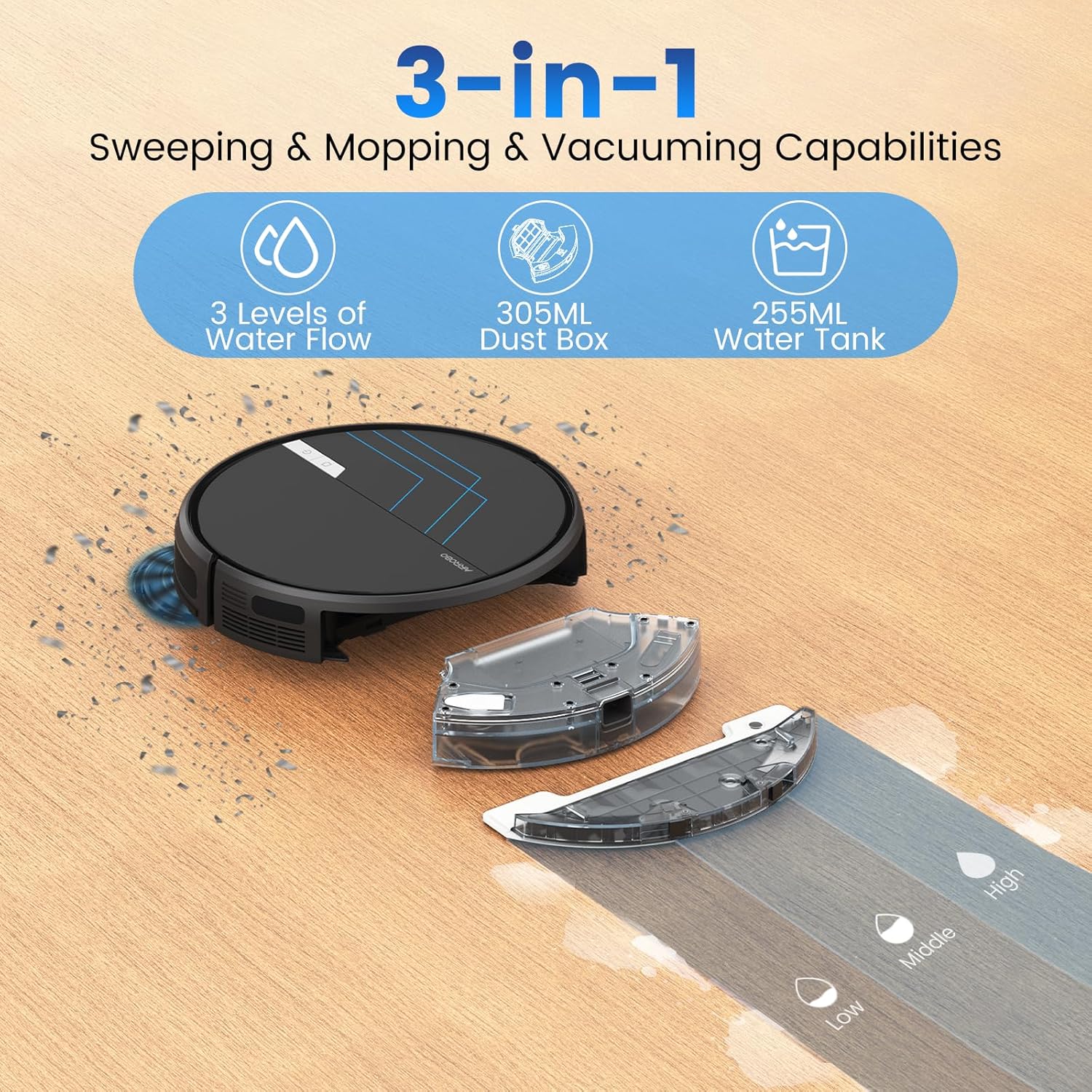 AIRROBO Robot Vacuum and Mop, 3000Pa Strong Suction Power Vacuum Mop Robot, Wi-Fi/App/Alexa, Self-Charging Robotic Vacuum for Hard Floor, Pet Hair and Low-Piled Carpet, Slim Design, Quiet，P30 · v2