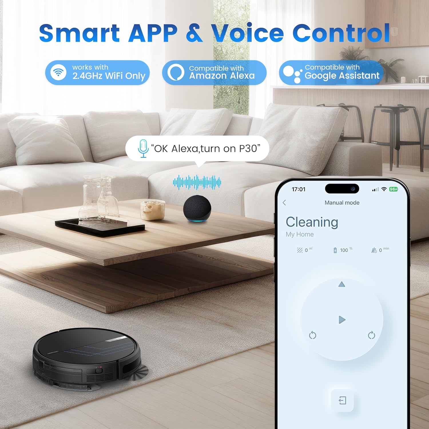 AIRROBO Robot Vacuum and Mop, 3000Pa Strong Suction Power Vacuum Mop Robot, Wi-Fi/App/Alexa, Self-Charging Robotic Vacuum for Hard Floor, Pet Hair and Low-Piled Carpet, Slim Design, Quiet，P30 · v2