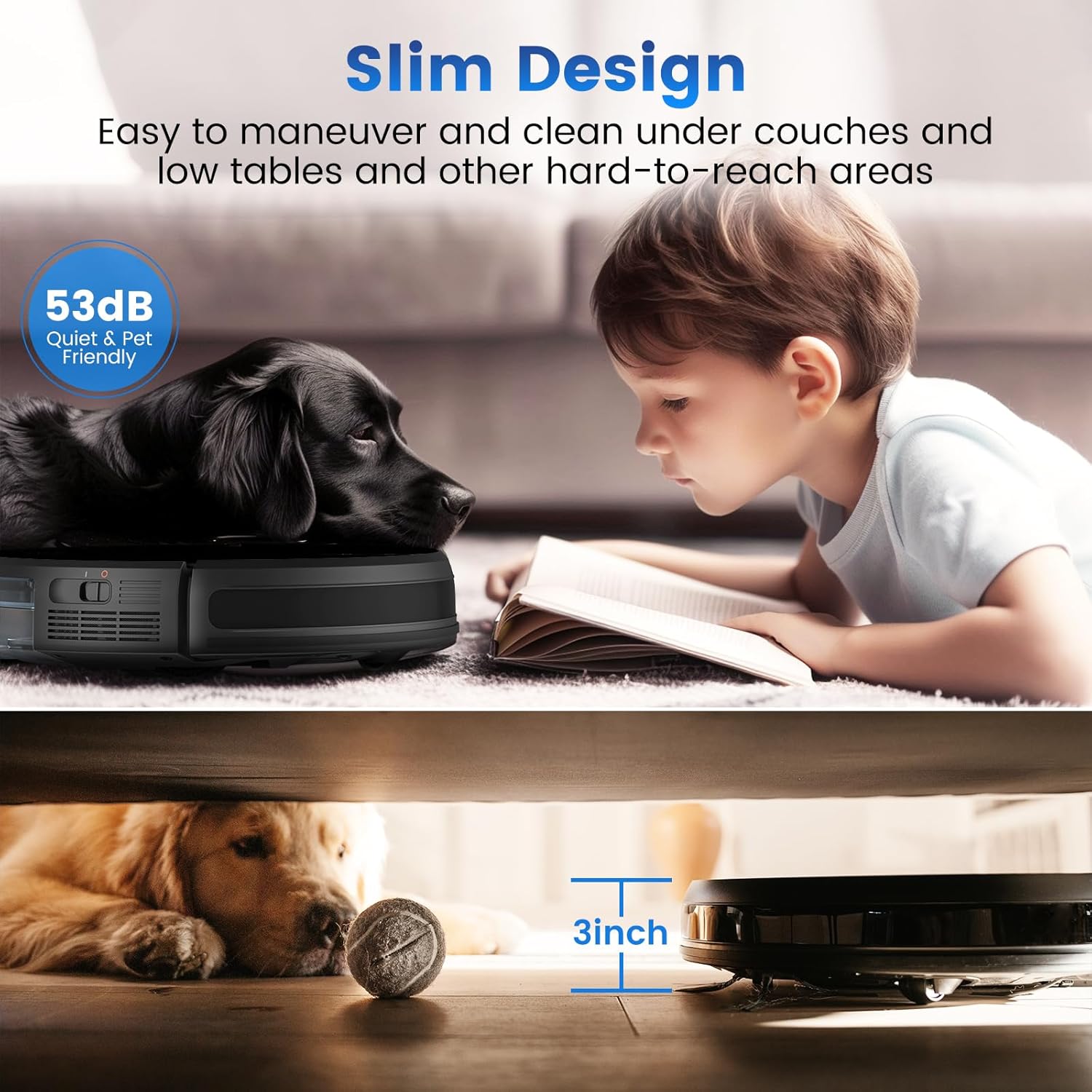 AIRROBO Robot Vacuum and Mop, 3000Pa Strong Suction Power Vacuum Mop Robot, Wi-Fi/App/Alexa, Self-Charging Robotic Vacuum for Hard Floor, Pet Hair and Low-Piled Carpet, Slim Design, Quiet，P30 · v2