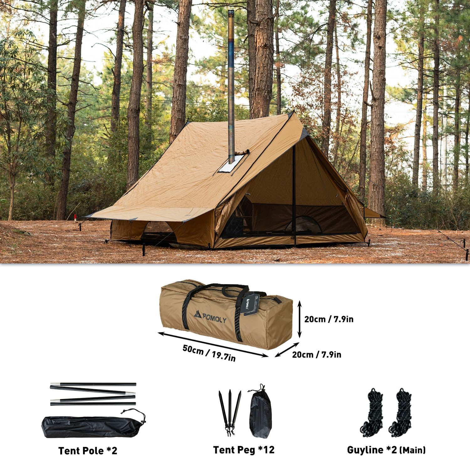 เต็นท์สำหรับตั้งแคมป์ เต็นท์ติดผนัง เต็นท์พกพา Chalet 70 Pro พร้อมช่องวางเตาและเสาเต็นท์ 2 ต้น สำหรับ 2-3 คน เดินป่า ล่าสัตว์ และแบกเป้