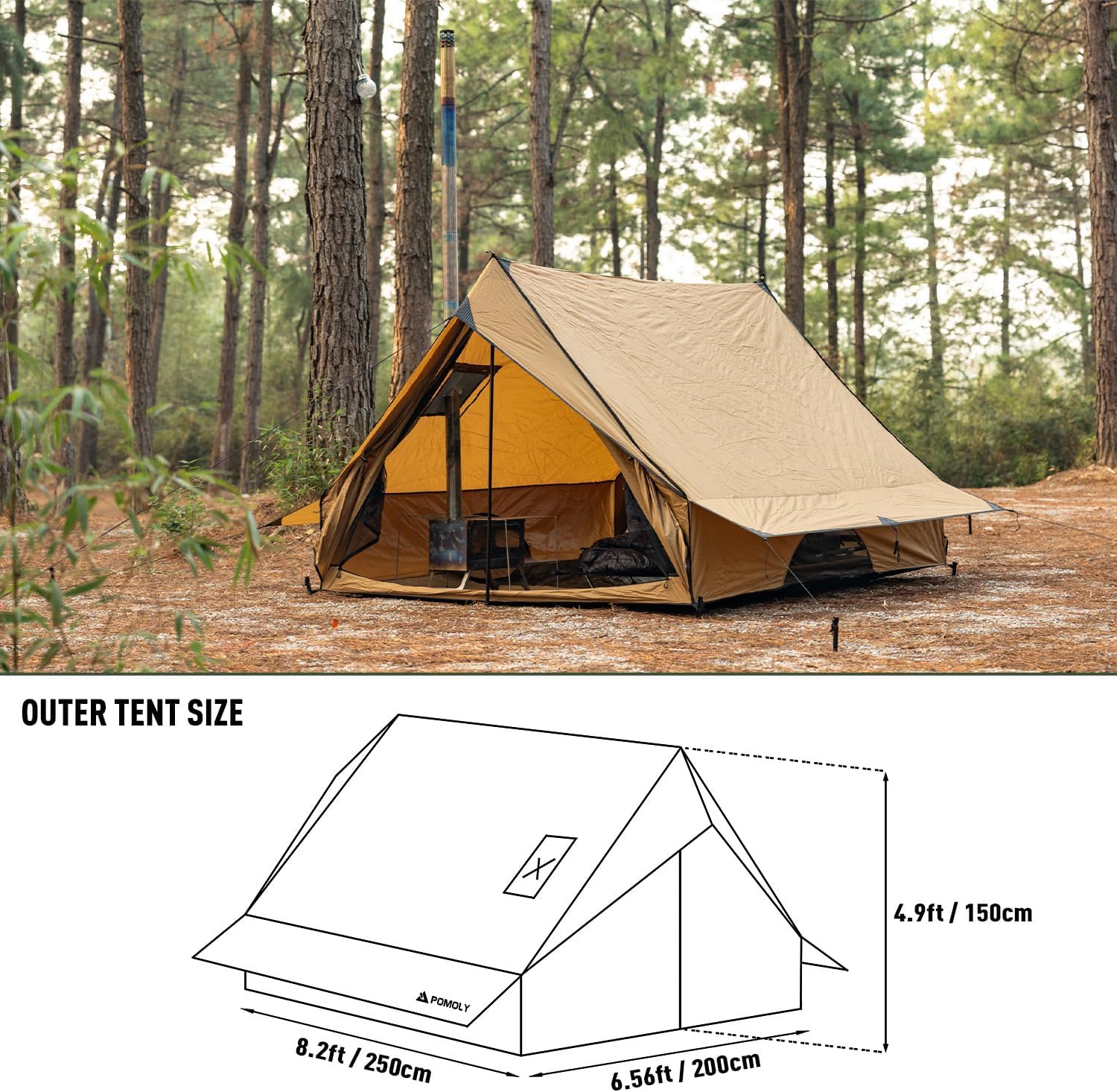 เต็นท์สำหรับตั้งแคมป์ เต็นท์ติดผนัง เต็นท์พกพา Chalet 70 Pro พร้อมช่องวางเตาและเสาเต็นท์ 2 ต้น สำหรับ 2-3 คน เดินป่า ล่าสัตว์ และแบกเป้