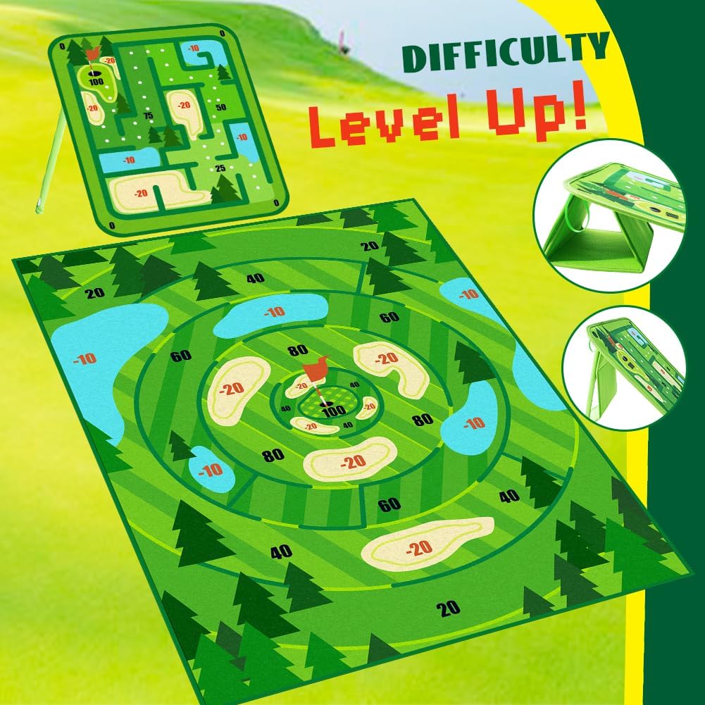 2-in-1 Golf Chipping Game Mat,6.5x5 FT Golf Practice Mat Training Mat Outdoor Indoor Games for Adults Kids Family Backyard Games Party,Outdoor Play Chip Golf Mat Toss Game Toys Gifts (No Club) · v3