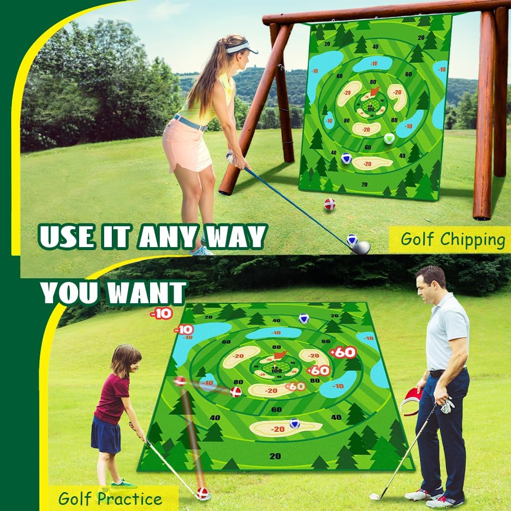2-in-1 Golf Chipping Game Mat,6.5x5 FT Golf Practice Mat Training Mat Outdoor Indoor Games for Adults Kids Family Backyard Games Party,Outdoor Play Chip Golf Mat Toss Game Toys Gifts (No Club) · v3