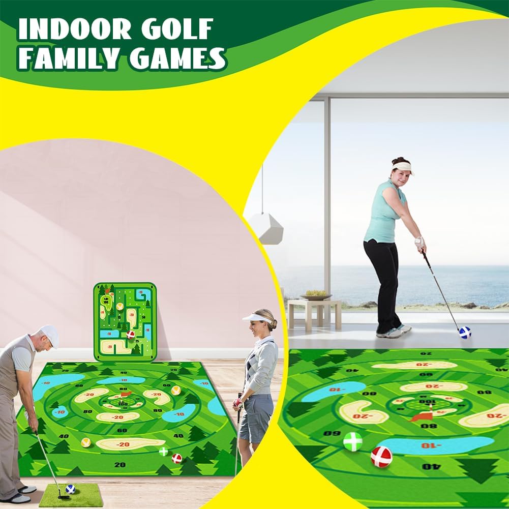 2-in-1 Golf Chipping Game Mat,6.5x5 FT Golf Practice Mat Training Mat Outdoor Indoor Games for Adults Kids Family Backyard Games Party,Outdoor Play Chip Golf Mat Toss Game Toys Gifts (No Club) · v3