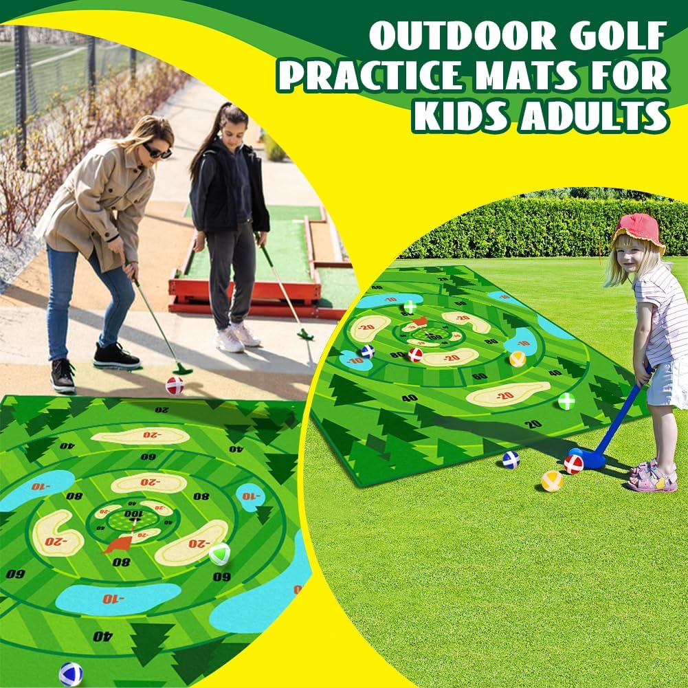 2-in-1 Golf Chipping Game Mat,6.5x5 FT Golf Practice Mat Training Mat Outdoor Indoor Games for Adults Kids Family Backyard Games Party,Outdoor Play Chip Golf Mat Toss Game Toys Gifts (No Club) · v3