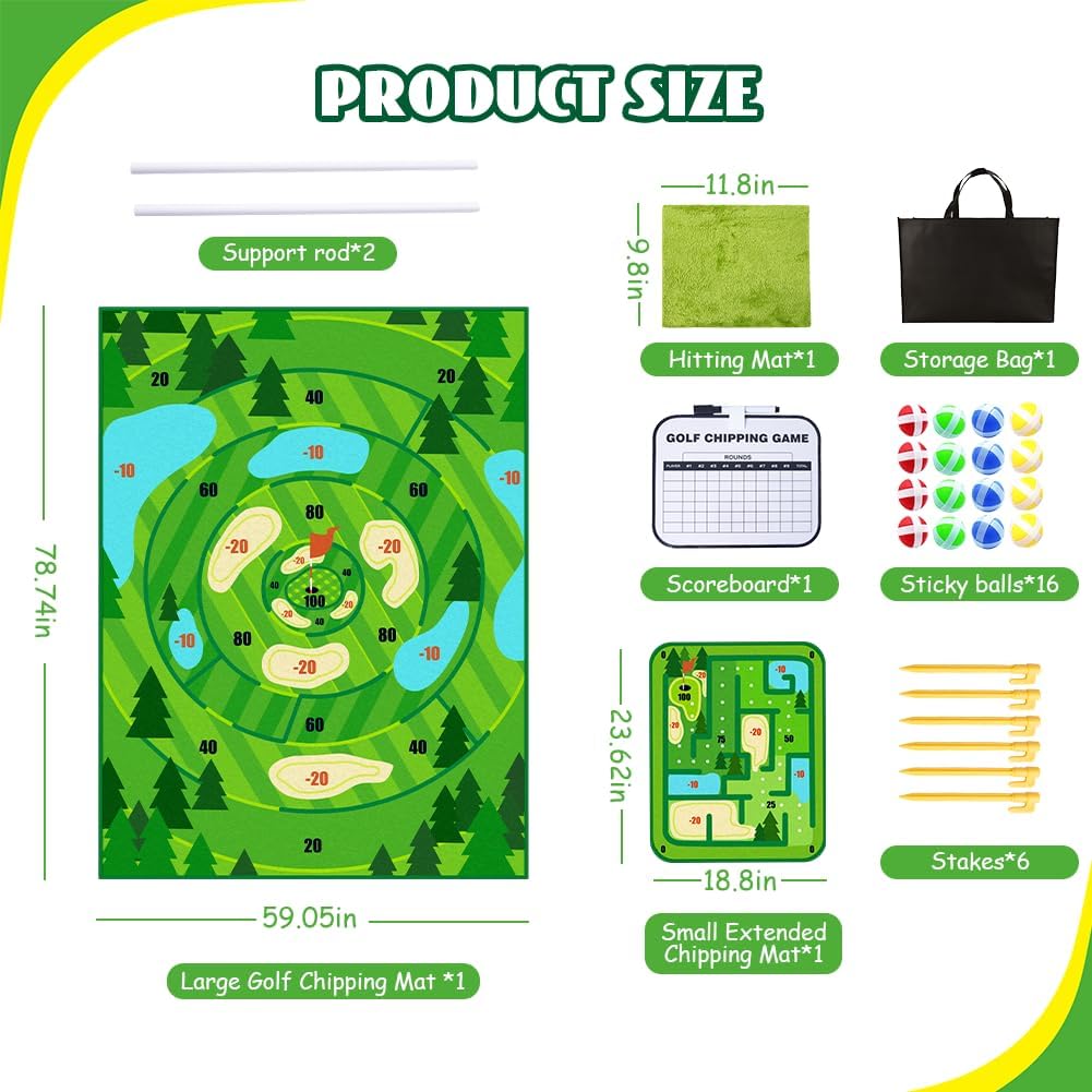 2-in-1 Golf Chipping Game Mat,6.5x5 FT Golf Practice Mat Training Mat Outdoor Indoor Games for Adults Kids Family Backyard Games Party,Outdoor Play Chip Golf Mat Toss Game Toys Gifts (No Club) · v3