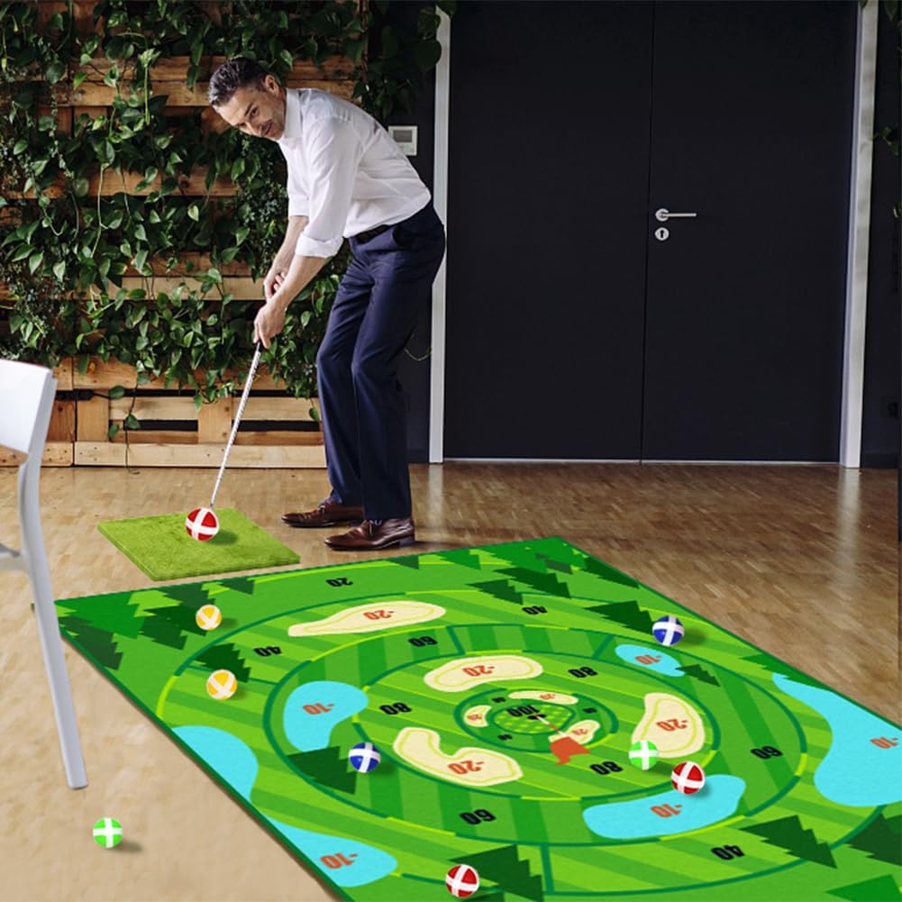 2-in-1 Golf Chipping Game Mat,6.5x5 FT Golf Practice Mat Training Mat Outdoor Indoor Games for Adults Kids Family Backyard Games Party,Outdoor Play Chip Golf Mat Toss Game Toys Gifts (No Club) · v3