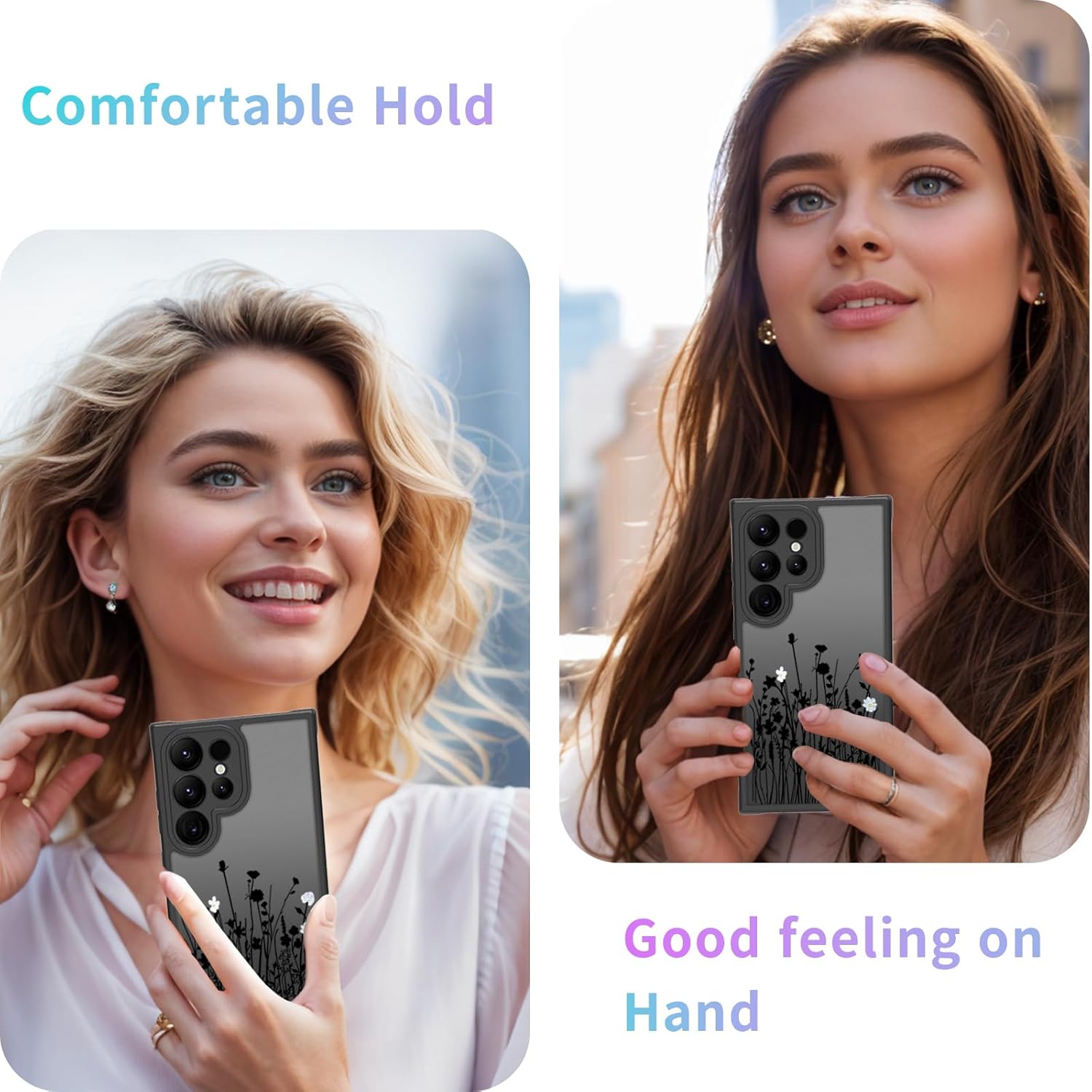 do Samsung Galaxy S24 Ultra Case Estetyczne słodkie czarne etui w kwiatowy wzór dla kobiet, dziewczęta, smukłe, odporne na wstrząsy etui ochronne z TPU na zderzak dla S24 Ultra, czarna lawenda