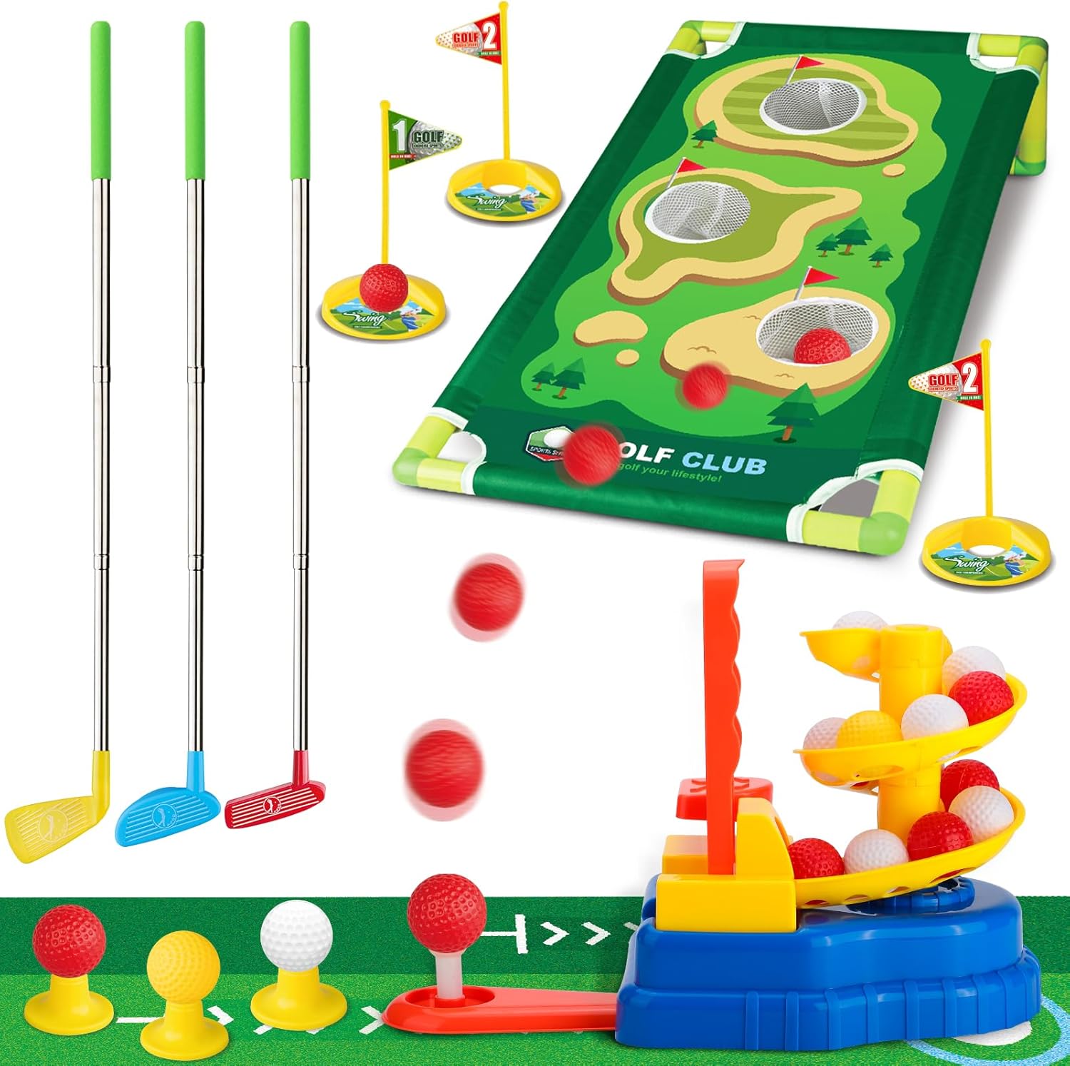Set mazze da golf Liberry Kids con 20 palline, lanciatore di mazze retrattile, giocattoli sportivi al coperto e all'aperto per bambini dai 3 ai 5 anni, divertente gioco di esercizi, regalo di compleanno per ragazzi e ragazze