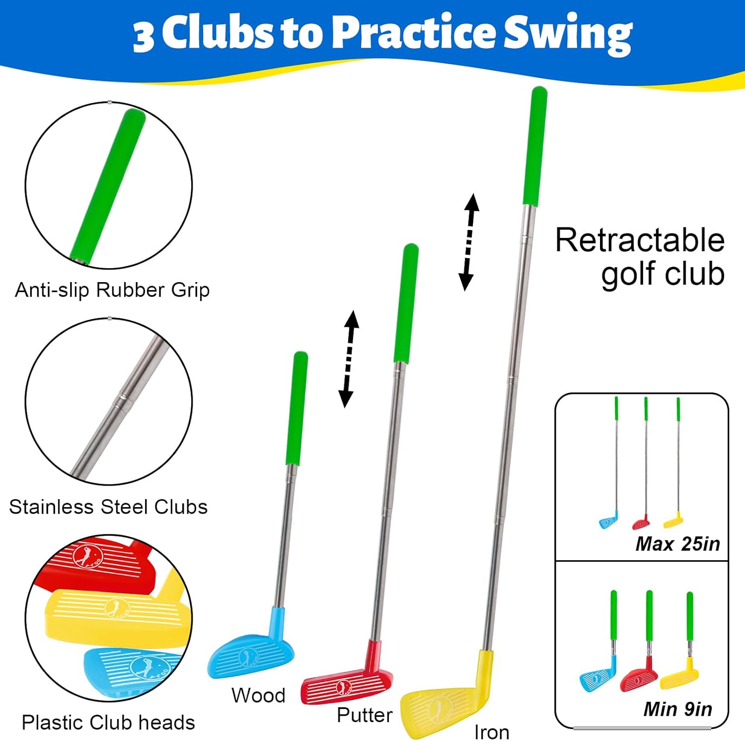 Liberry Kids Golf Club Set with 20 Balls, Retractable Clubs  Launcher, Toddler Indoor Outdoor Sports Toys for 3 4 5 Years Old, Fun Exercise Game, Birthday Gift for Boys Girls · v2