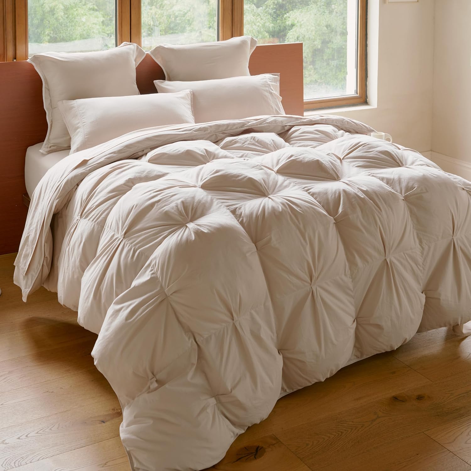 Double Stitch 100% Cotton Comforter Queen Size - Ultra-Soft, Luxury  Fluffy Down Alternative Duvet Insert, All Season Pinch Pleated Bedding, BCI-Certified, Oat, 90 x 96" · v2