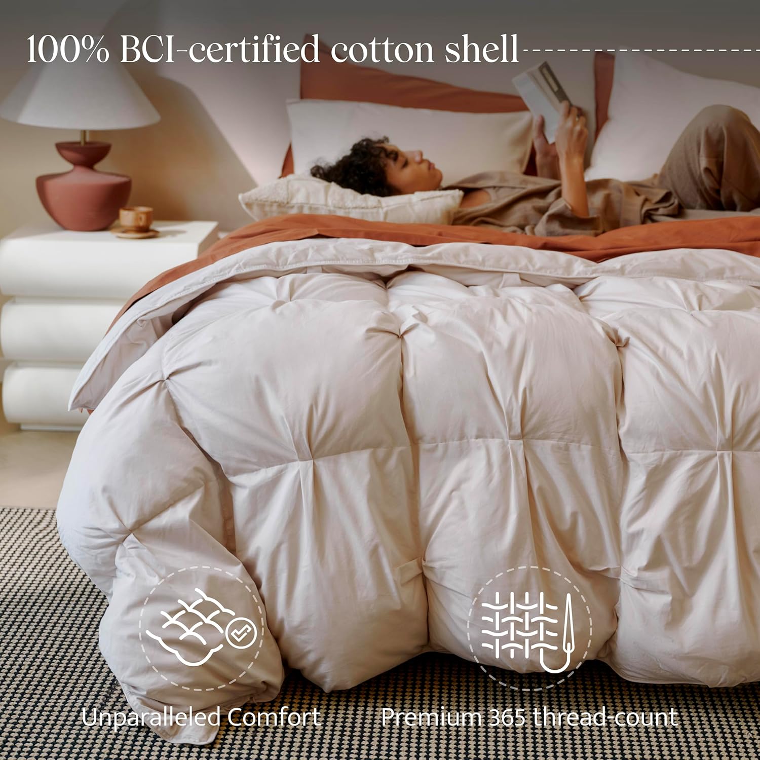 Double Stitch 100% Cotton Comforter Queen Size - Ultra-Soft, Luxury  Fluffy Down Alternative Duvet Insert, All Season Pinch Pleated Bedding, BCI-Certified, Oat, 90 x 96" · v2
