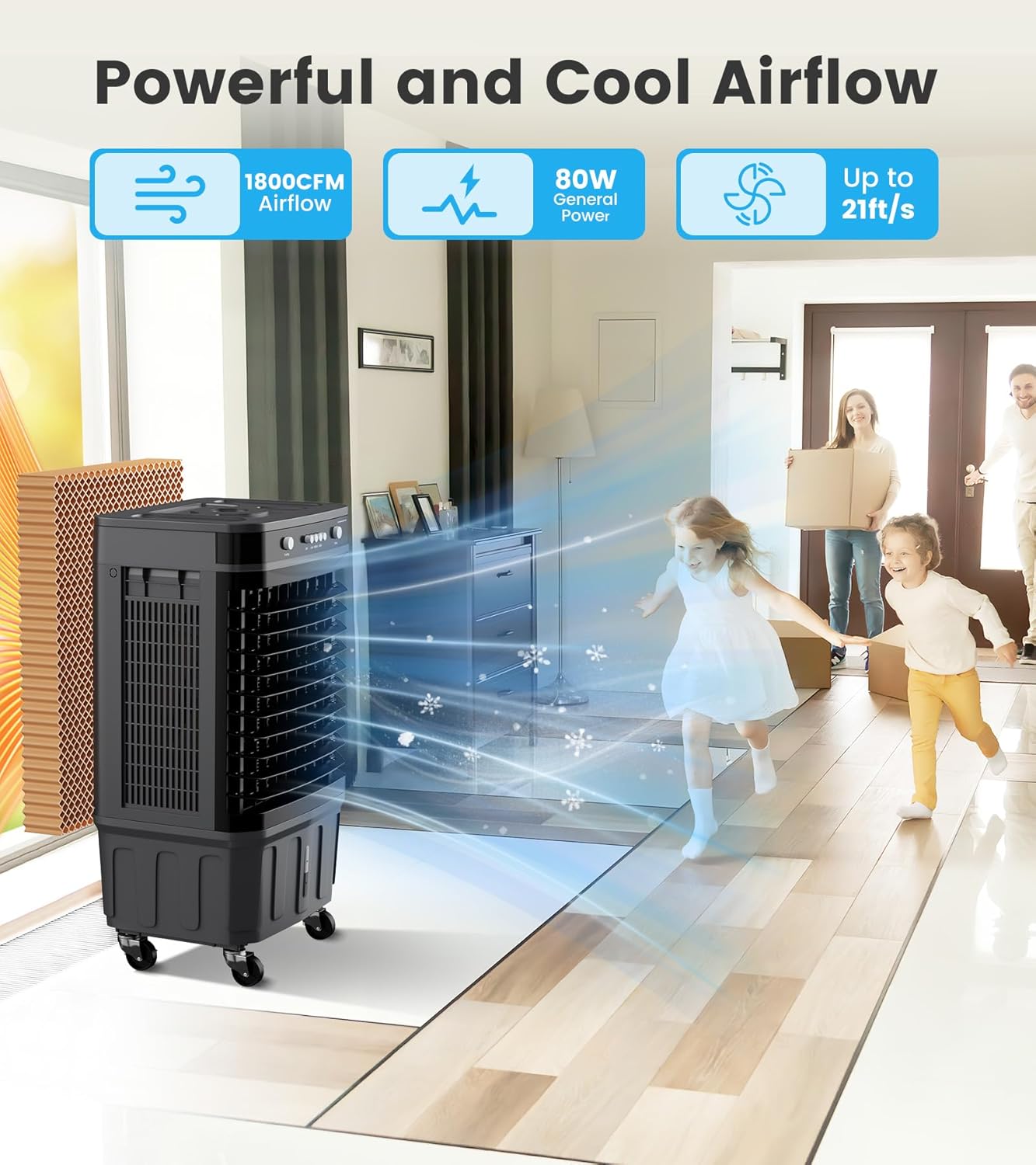 Máy điều hòa không khí di động Quạt làm mát, Máy điều hòa không khí mini bay hơi nâng cấp di động với 3 tốc độ phun sương mát, 7 đèn ngủ (Xám đậm)