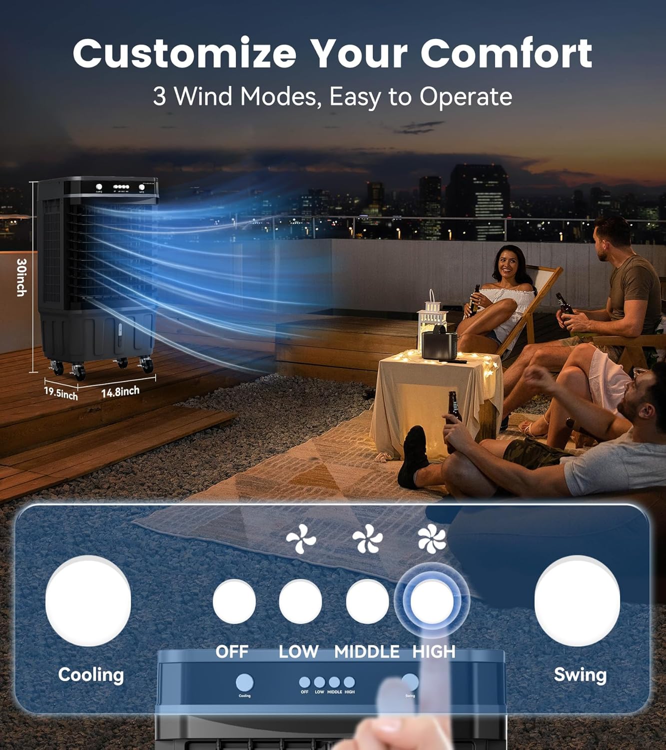Máy điều hòa không khí di động Quạt làm mát, Máy điều hòa không khí mini bay hơi nâng cấp di động với 3 tốc độ phun sương mát, 7 đèn ngủ (Xám đậm)