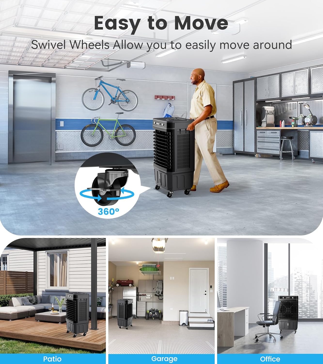 Máy điều hòa không khí di động Quạt làm mát, Máy điều hòa không khí mini bay hơi nâng cấp di động với 3 tốc độ phun sương mát, 7 đèn ngủ (Xám đậm)
