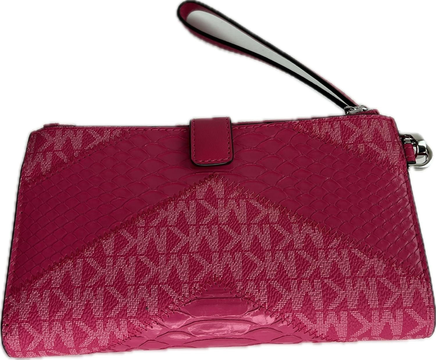 Michael Kors Jet Set Travel Double Zip Wristlet bundled with Purse Hook (Electric Pink Multi)