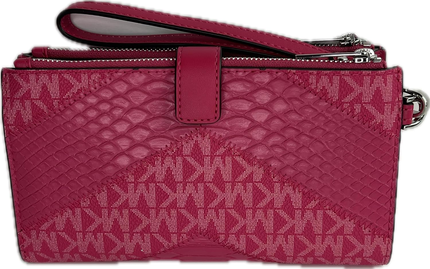 Michael Kors Jet Set Travel Double Zip Wristlet bundled with Purse Hook (Electric Pink Multi)