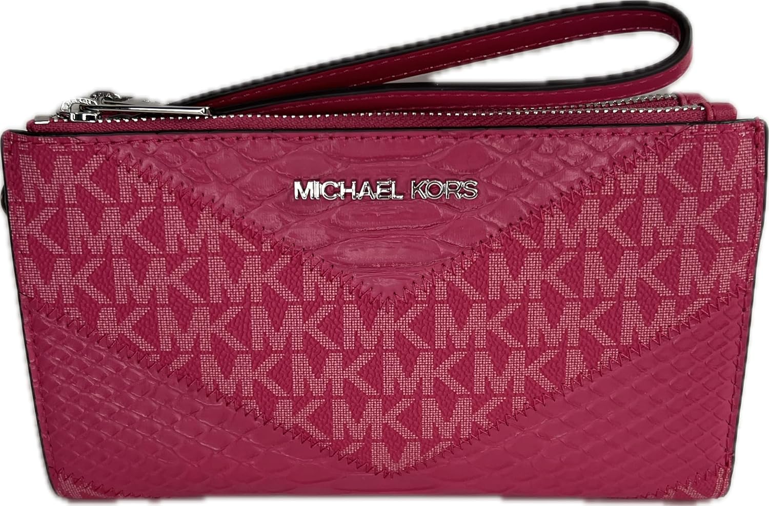 Michael Kors Jet Set Travel Double Zip Wristlet bundled with Purse Hook (Electric Pink Multi)