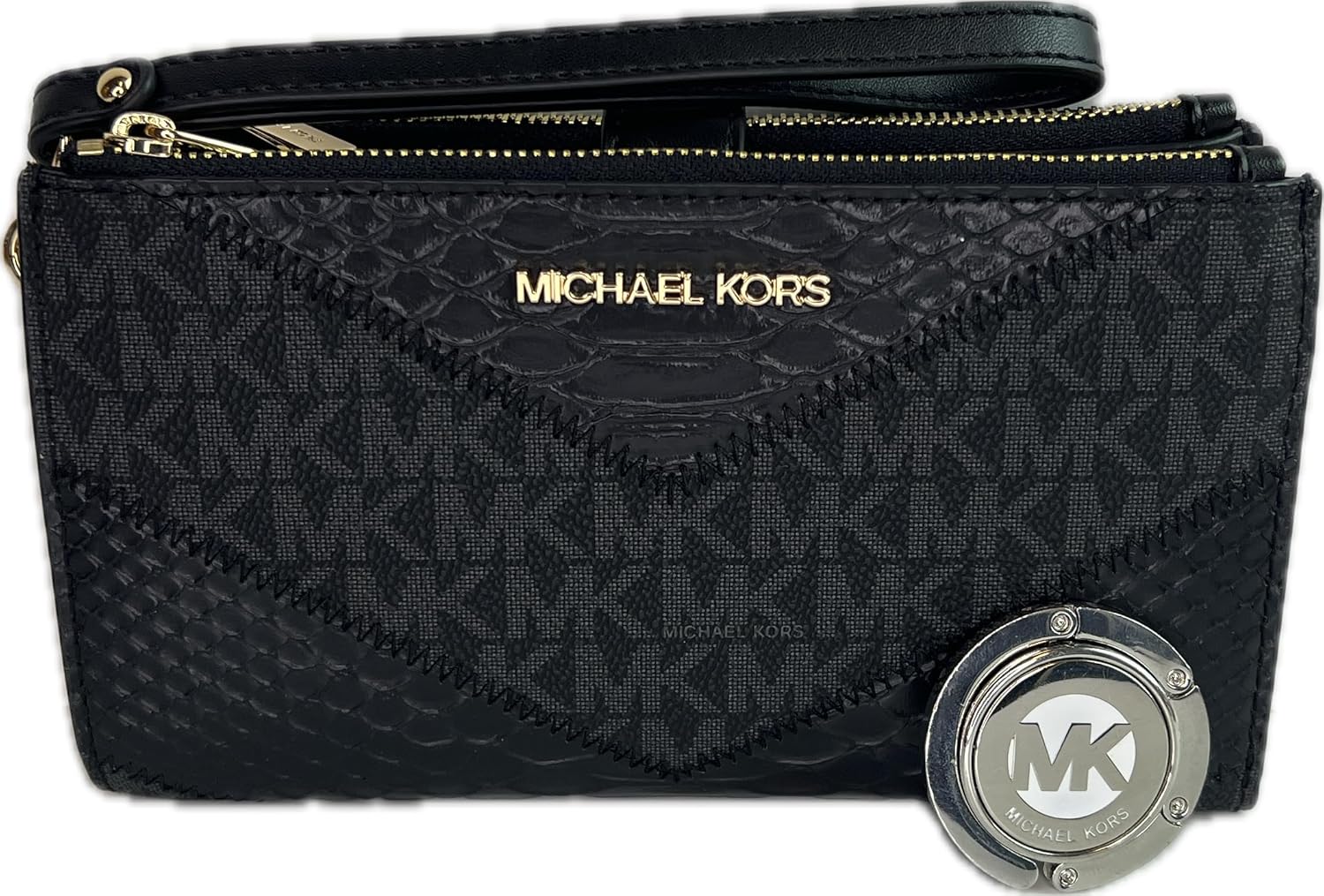Michael Kors Jet Set Travel Double Zip Wristlet bundled with Purse Hook (Black Multi) · v6