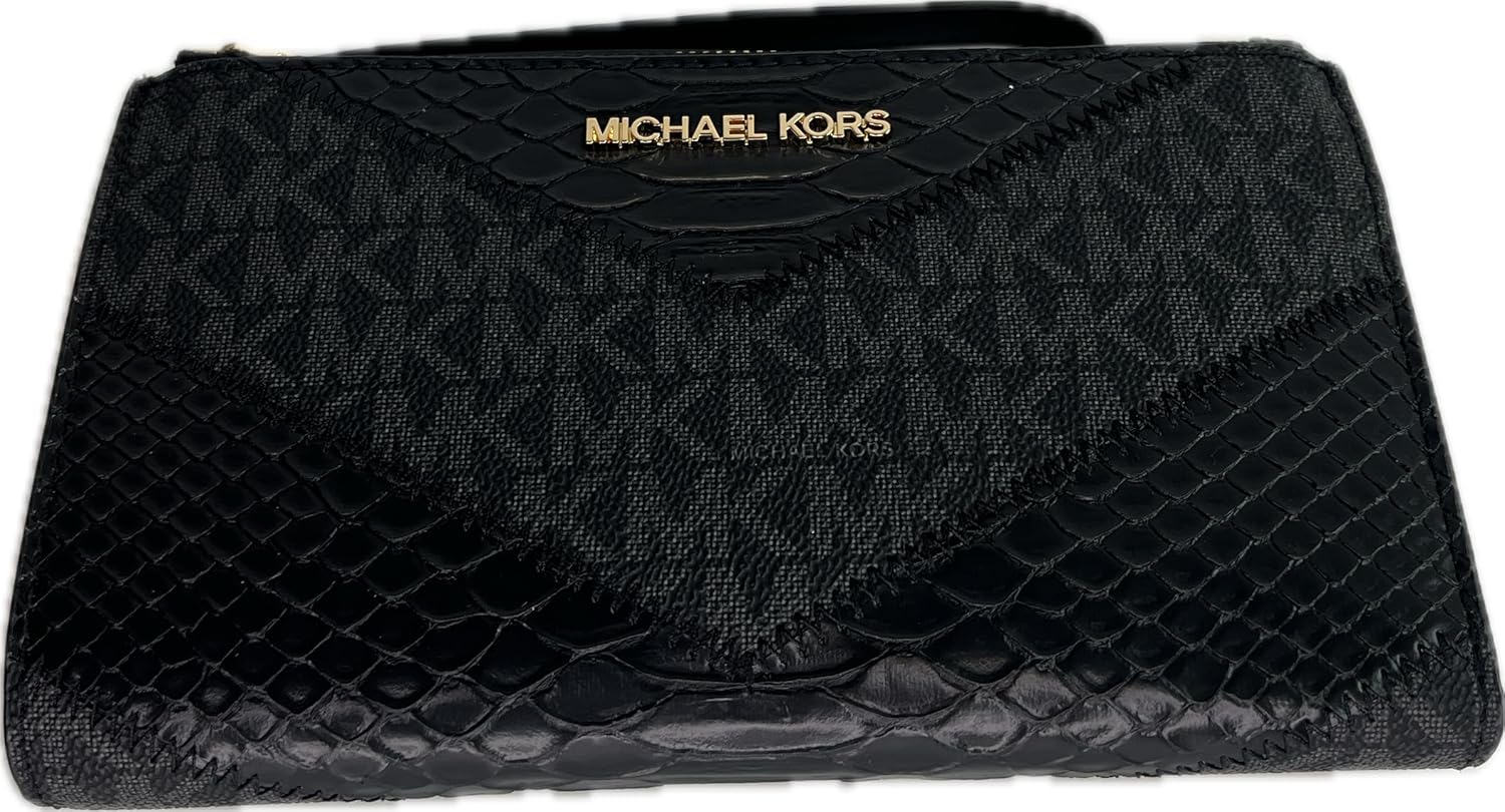 Michael Kors Jet Set Travel Double Zip Wristlet bundled with Purse Hook (Black Multi) · v6