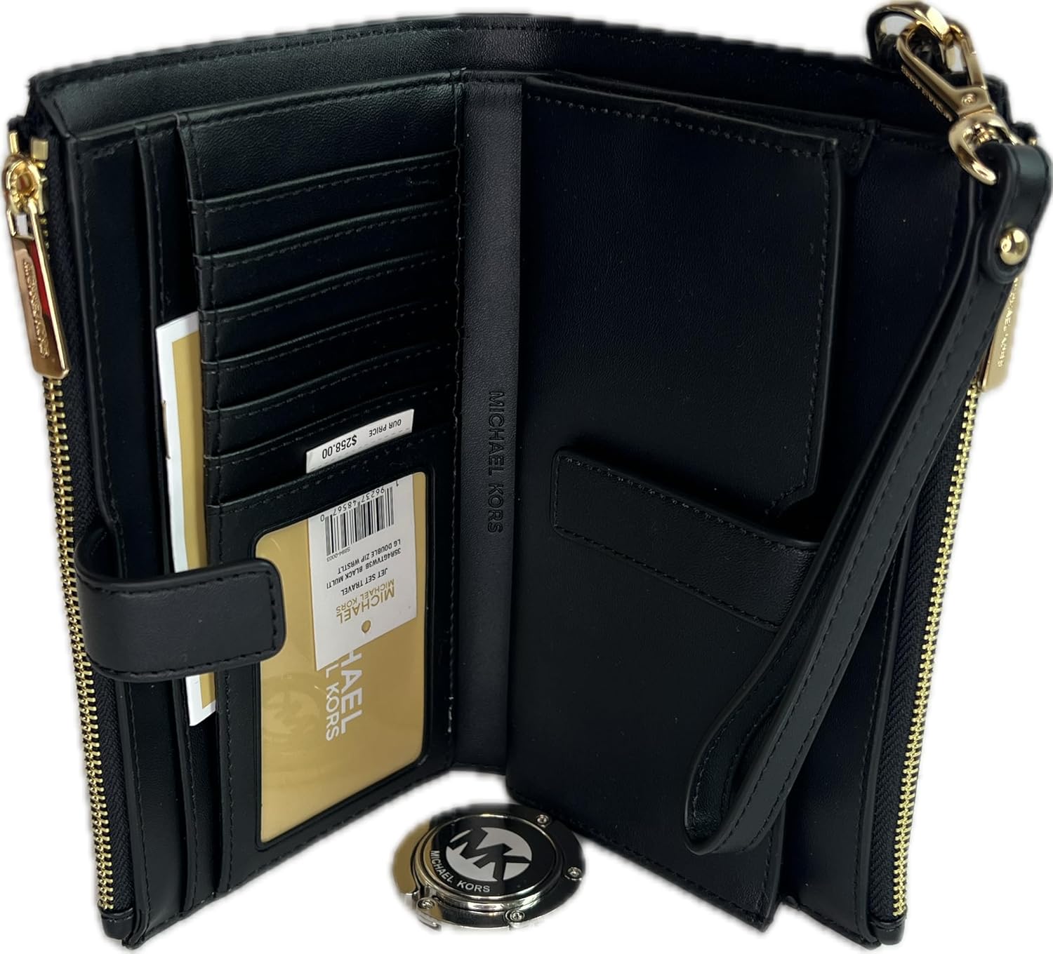 Michael Kors Jet Set Travel Double Zip Wristlet bundled with Purse Hook (Black Multi) · v6