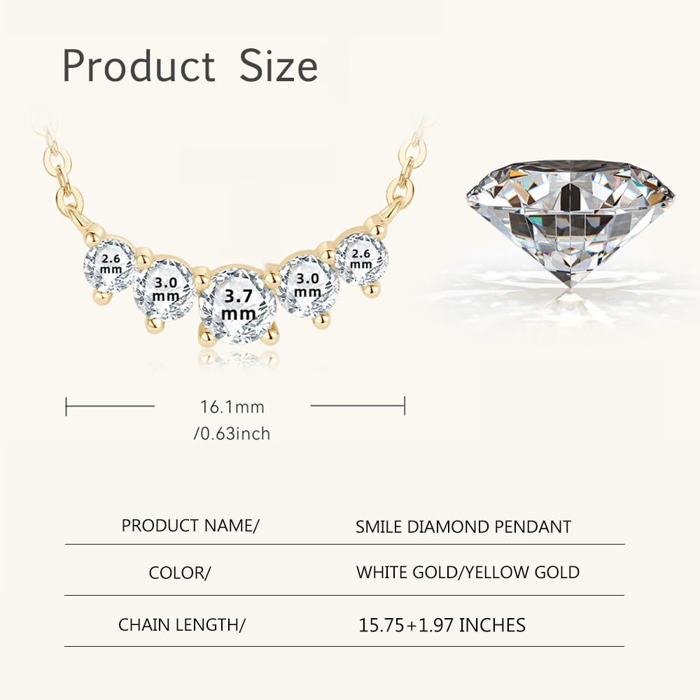 14K Gold Smiling Face 0.58ct Diamond Necklace for Women,VVS1 Round Cut D-color (Chain Length: 15.75 1.97 ) · v2