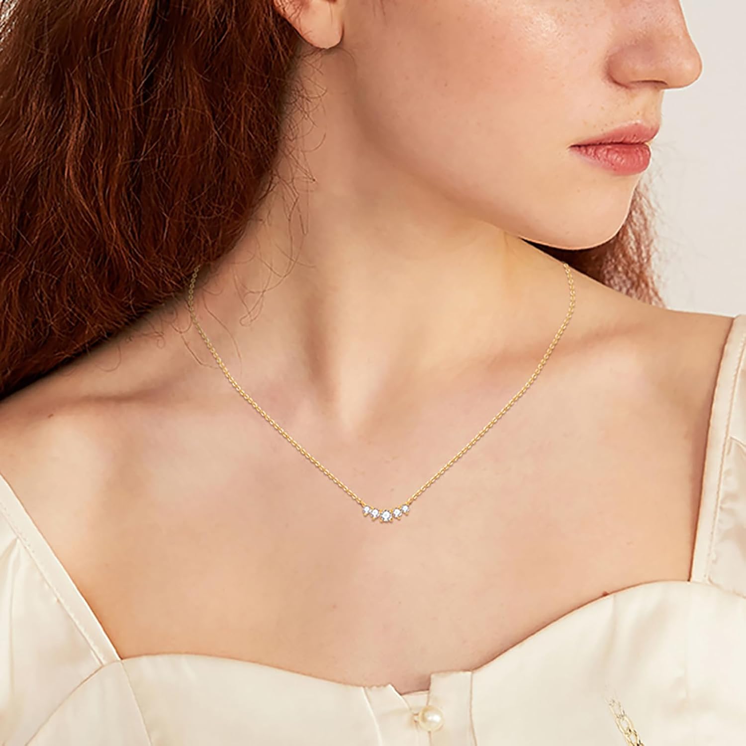 14K Gold Smiling Face 0.58ct Diamond Necklace for Women,VVS1 Round Cut D-color (Chain Length: 15.75 1.97 ) · v2