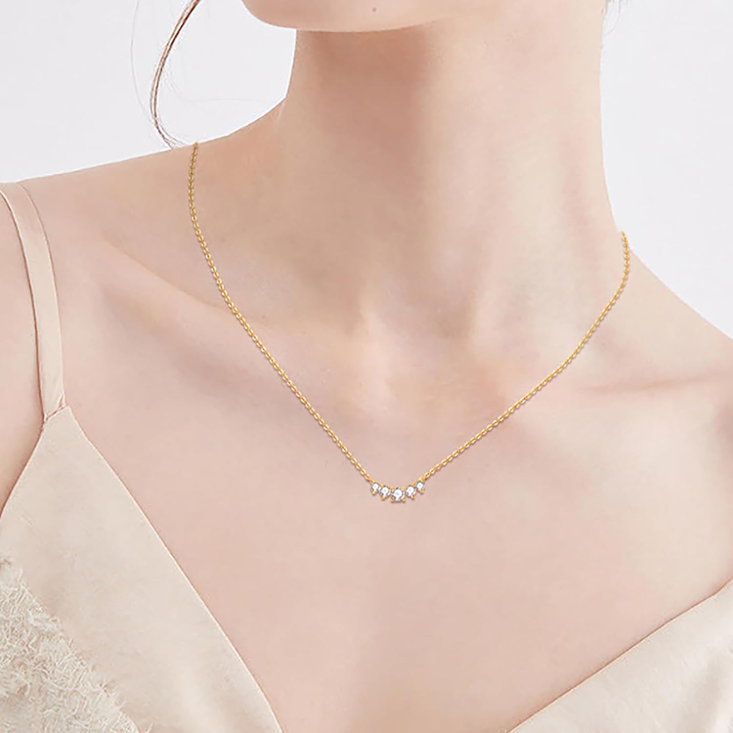 14K Gold Smiling Face 0.58ct Diamond Necklace for Women,VVS1 Round Cut D-color (Chain Length: 15.75 1.97 ) · v2