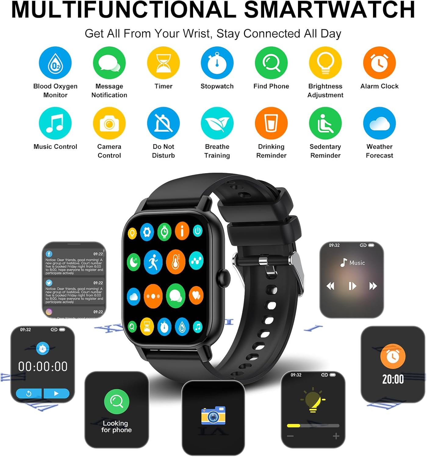 Smart Watch(Answer/Make Call), 1.85 Smart Watches for Men Women, 2024 Smartwatch IP68 Waterproof, Fitness Tracker 110  Sport Modes, Heart Rate Sleep Monitor, Pedometer, Smartwatches for Android iOS