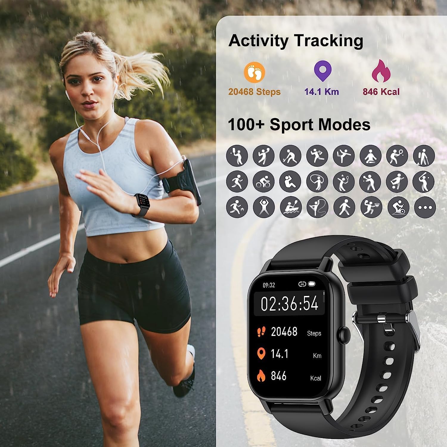 Smart Watch(Answer/Make Call), 1.85 Smart Watches for Men Women, 2024 Smartwatch IP68 Waterproof, Fitness Tracker 110  Sport Modes, Heart Rate Sleep Monitor, Pedometer, Smartwatches for Android iOS