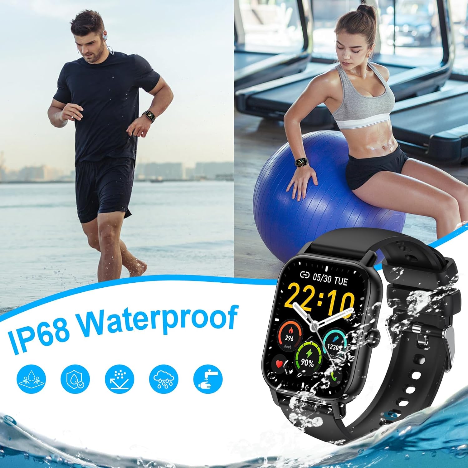 Smart Watch(Answer/Make Call), 1.85 Smart Watches for Men Women, 2024 Smartwatch IP68 Waterproof, Fitness Tracker 110  Sport Modes, Heart Rate Sleep Monitor, Pedometer, Smartwatches for Android iOS