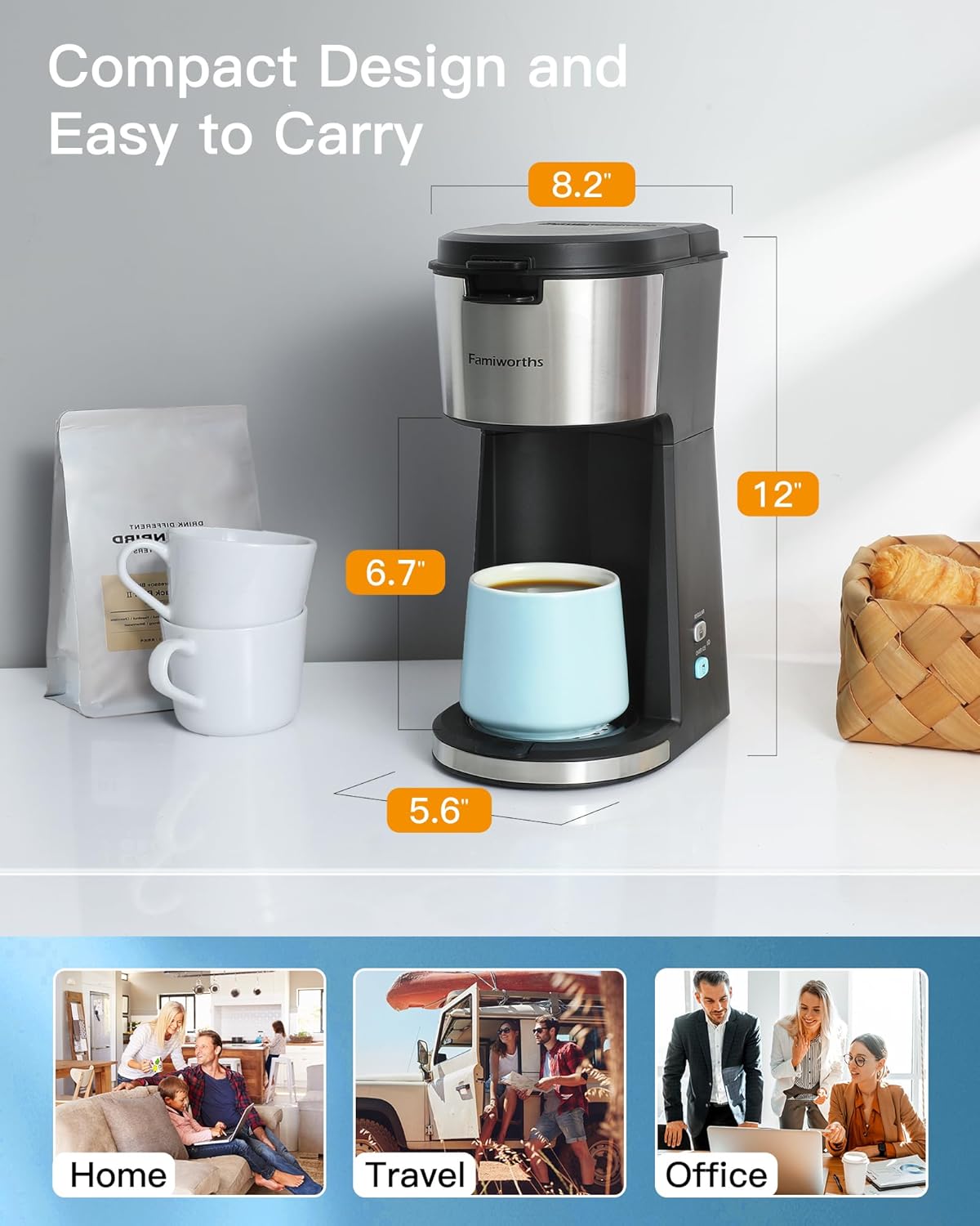 Famiworths Single Serve Coffee Maker with Milk Frother, Iced and Hot Coffee Maker for K Cup  Ground Coffee, 6 to 14 Oz Brew Sizes, Iced Coffee Machine for Home, Office and RV · v2