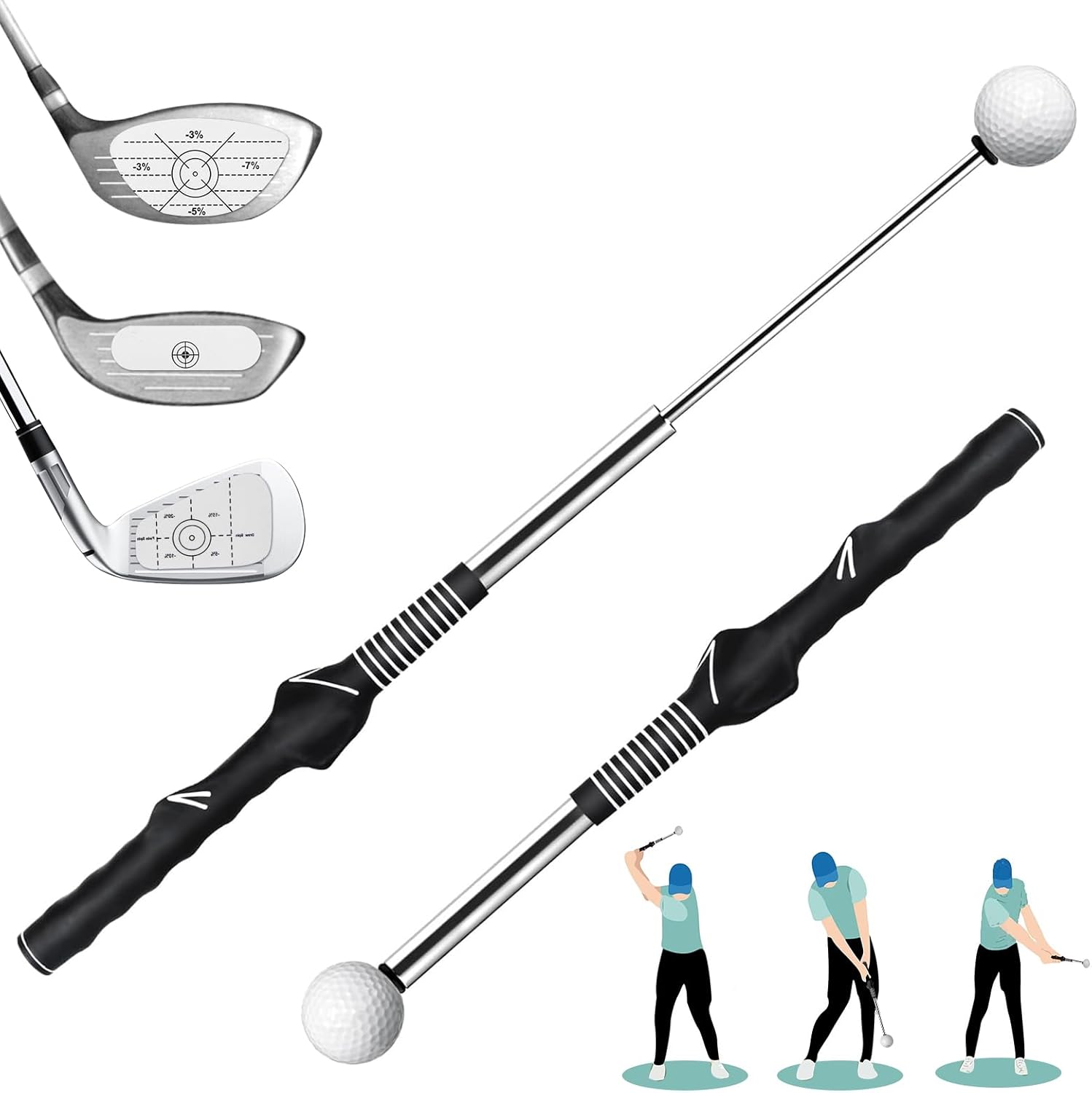 Ausilio retrattile per l'allenamento dello swing da golf, ausilio per l'allenamento del golf per migliorare la cerniera, rotazione dell'avambraccio, rotazione delle spalle e impugnatura per il riscaldamento - Mazza da golf per la mano destra per allenarsi, accessori da golf Swing Trainer