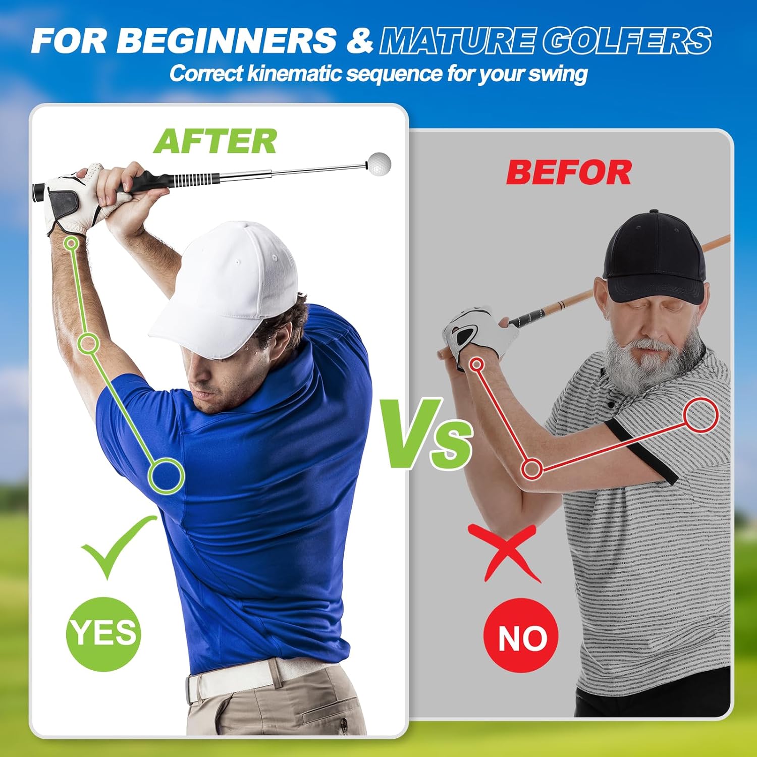 Retractable Golf Swing Training Aid, Golf Training Aid to Improve Hinge, Forearm Rotation, Shoulder Turna and Grip for Warm-up - Right-Handed Golf Club for Practice, Swing Trainer Golf Accessories · v2