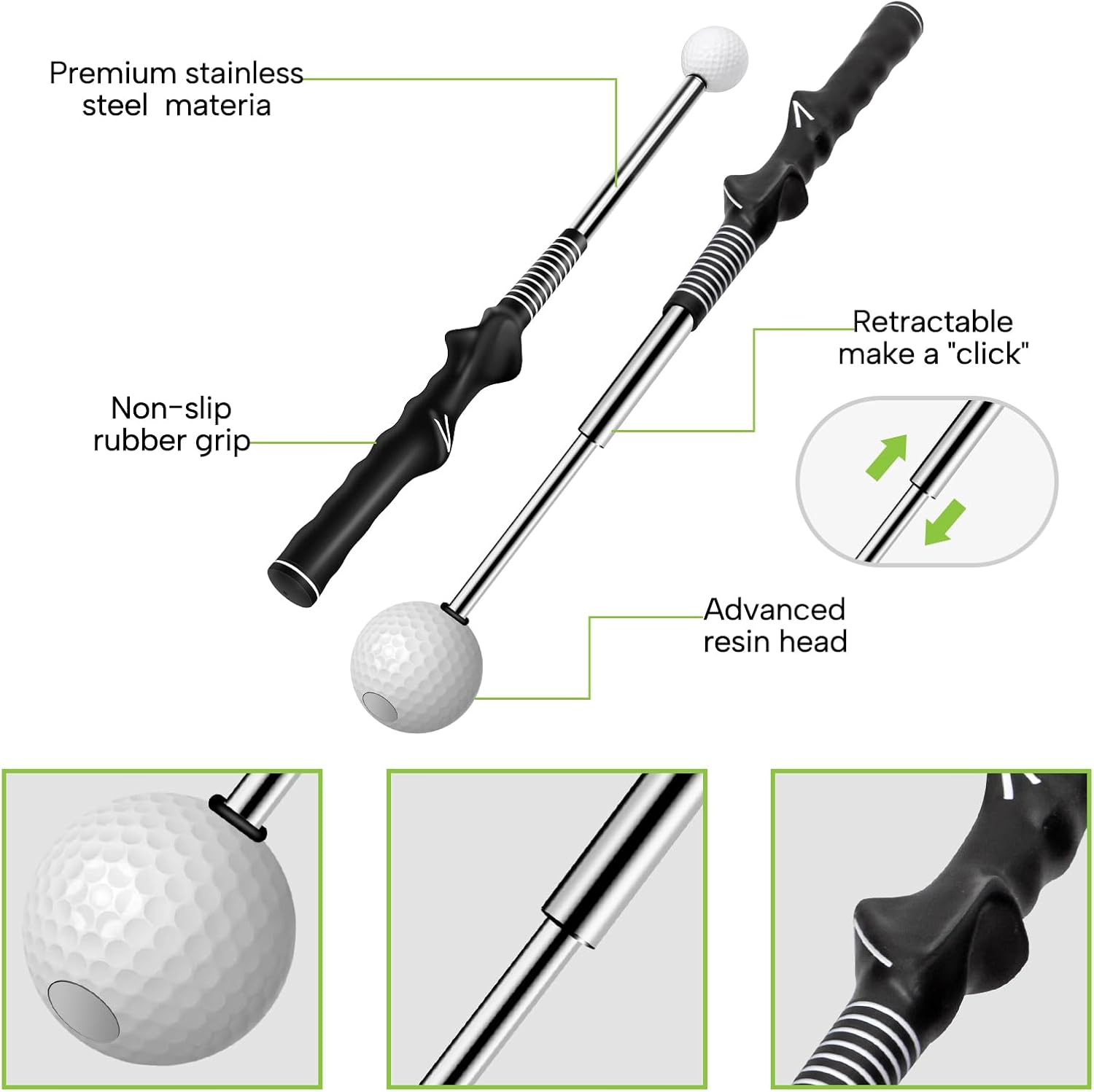 Retractable Golf Swing Training Aid, Golf Training Aid to Improve Hinge, Forearm Rotation, Shoulder Turna and Grip for Warm-up - Right-Handed Golf Club for Practice, Swing Trainer Golf Accessories · v2