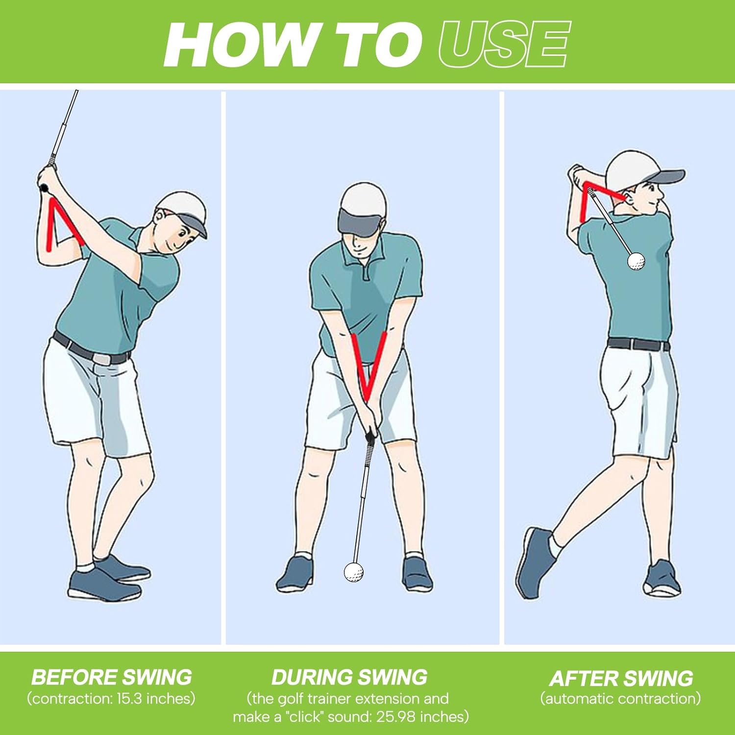 Retractable Golf Swing Training Aid, Golf Training Aid to Improve Hinge, Forearm Rotation, Shoulder Turna and Grip for Warm-up - Right-Handed Golf Club for Practice, Swing Trainer Golf Accessories · v2