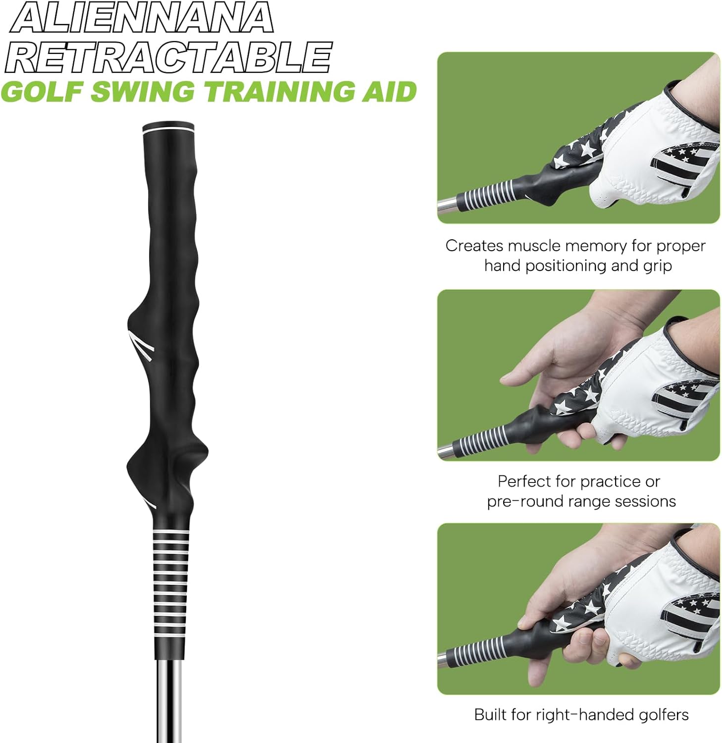 Retractable Golf Swing Training Aid, Golf Training Aid to Improve Hinge, Forearm Rotation, Shoulder Turna and Grip for Warm-up - Right-Handed Golf Club for Practice, Swing Trainer Golf Accessories · v2