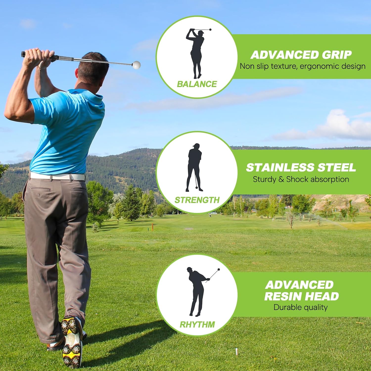 Retractable Golf Swing Training Aid, Golf Training Aid to Improve Hinge, Forearm Rotation, Shoulder Turna and Grip for Warm-up - Right-Handed Golf Club for Practice, Swing Trainer Golf Accessories · v2