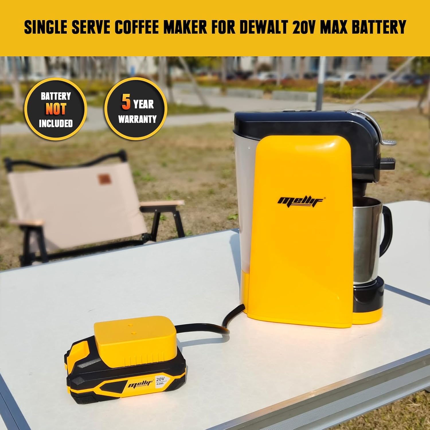 Mellif Cordless Coffee Maker for Dewalt 20V Max Battery(No Battery), Portable Single-Serve Brewer Coffee Machine for K-Cup Pods and Ground Coffee, Coffee Brewer for Outdoor Camping, Travel, Home · v2