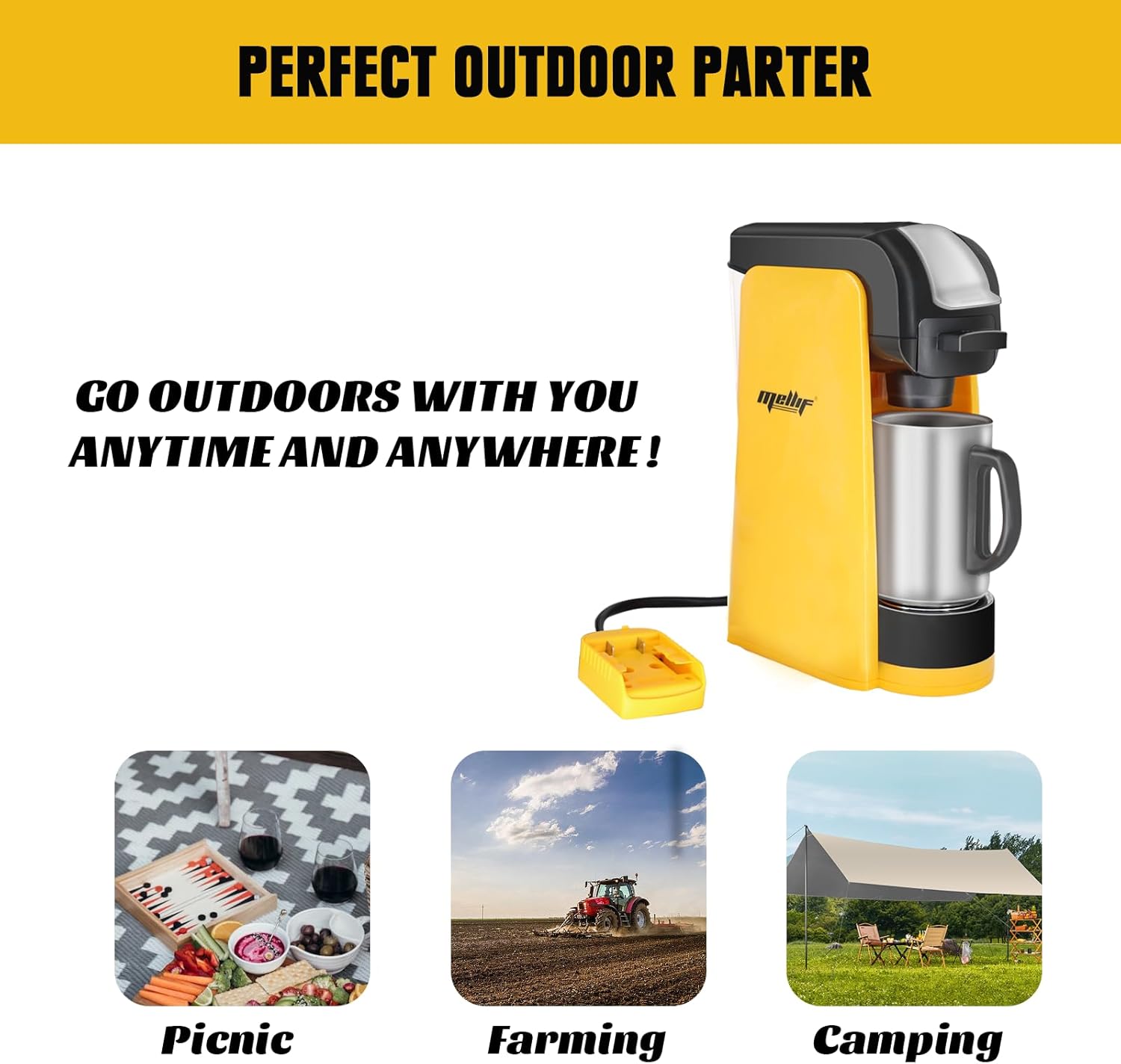 Mellif Cordless Coffee Maker for Dewalt 20V Max Battery(No Battery), Portable Single-Serve Brewer Coffee Machine for K-Cup Pods and Ground Coffee, Coffee Brewer for Outdoor Camping, Travel, Home · v2