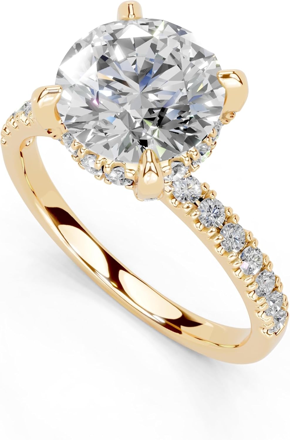 Classic Pave Band with Round Cut Lab Grown Diamond Engagement Ring in 14K Gold, Platinum (1-5 Ct, F-G Color, VS1-VS2 Clarity) - IGI Certified · v2