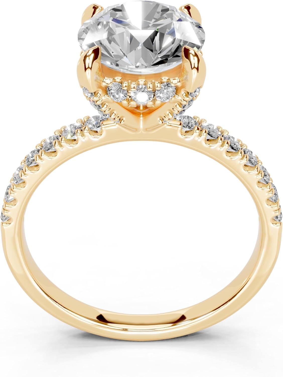 Classic Pave Band with Round Cut Lab Grown Diamond Engagement Ring in 14K Gold, Platinum (1-5 Ct, F-G Color, VS1-VS2 Clarity) - IGI Certified · v2