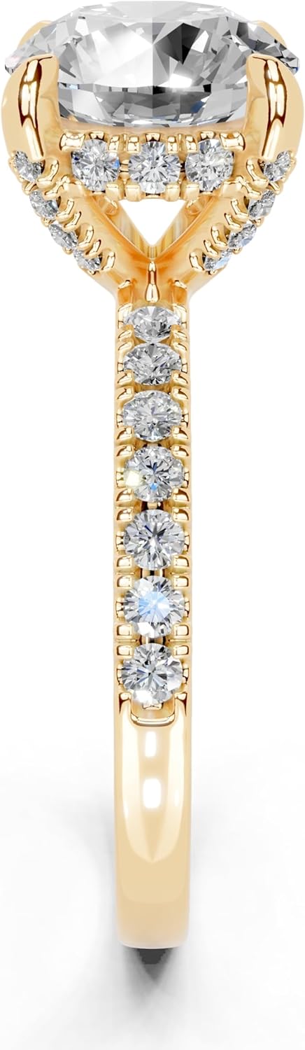 Classic Pave Band with Round Cut Lab Grown Diamond Engagement Ring in 14K Gold, Platinum (1-5 Ct, F-G Color, VS1-VS2 Clarity) - IGI Certified · v2